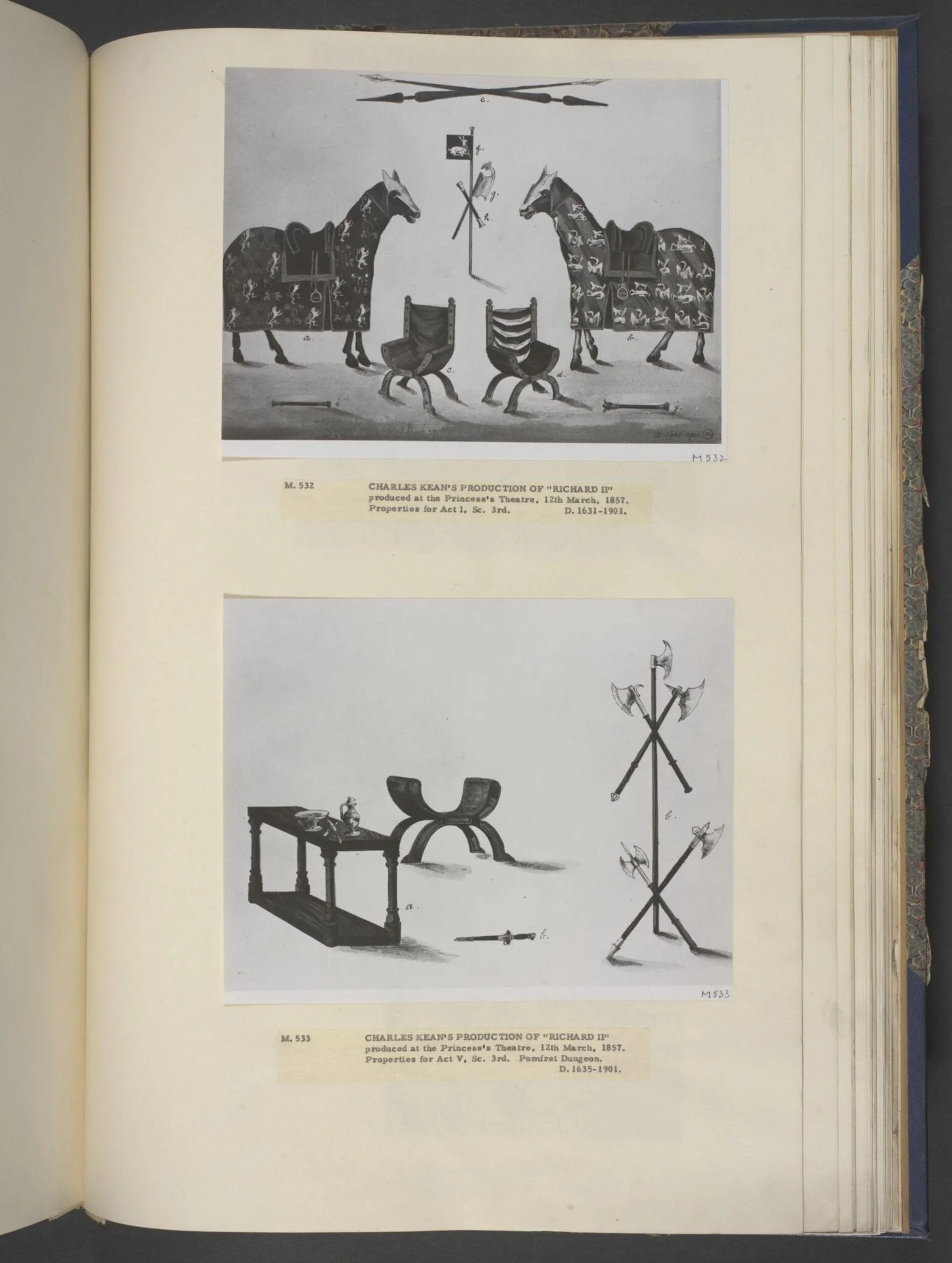 drawing of scenery and props in Richard II, by William Telbin, 1855