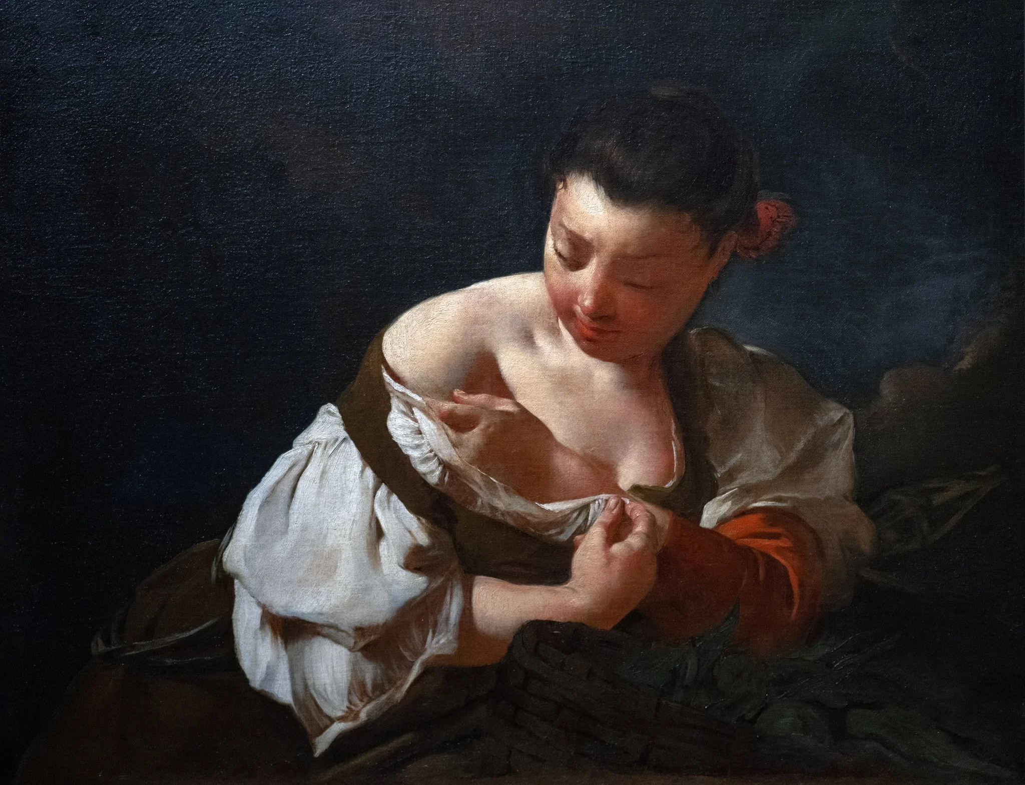 Peasant Girl Catching a Flea, by Giovanni Battista Piazzetta, oil, 1715