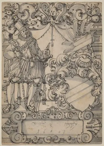 A Donor with a Coat of Arms (Schildbegleiter und Wappenschild mit Schrägbalken)