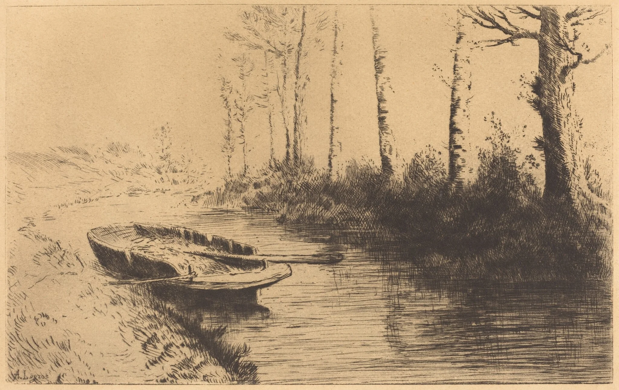 Canal Seen by Morning Light (Le canal: Effet du matin), by Alphonse Legros, ink, 1874