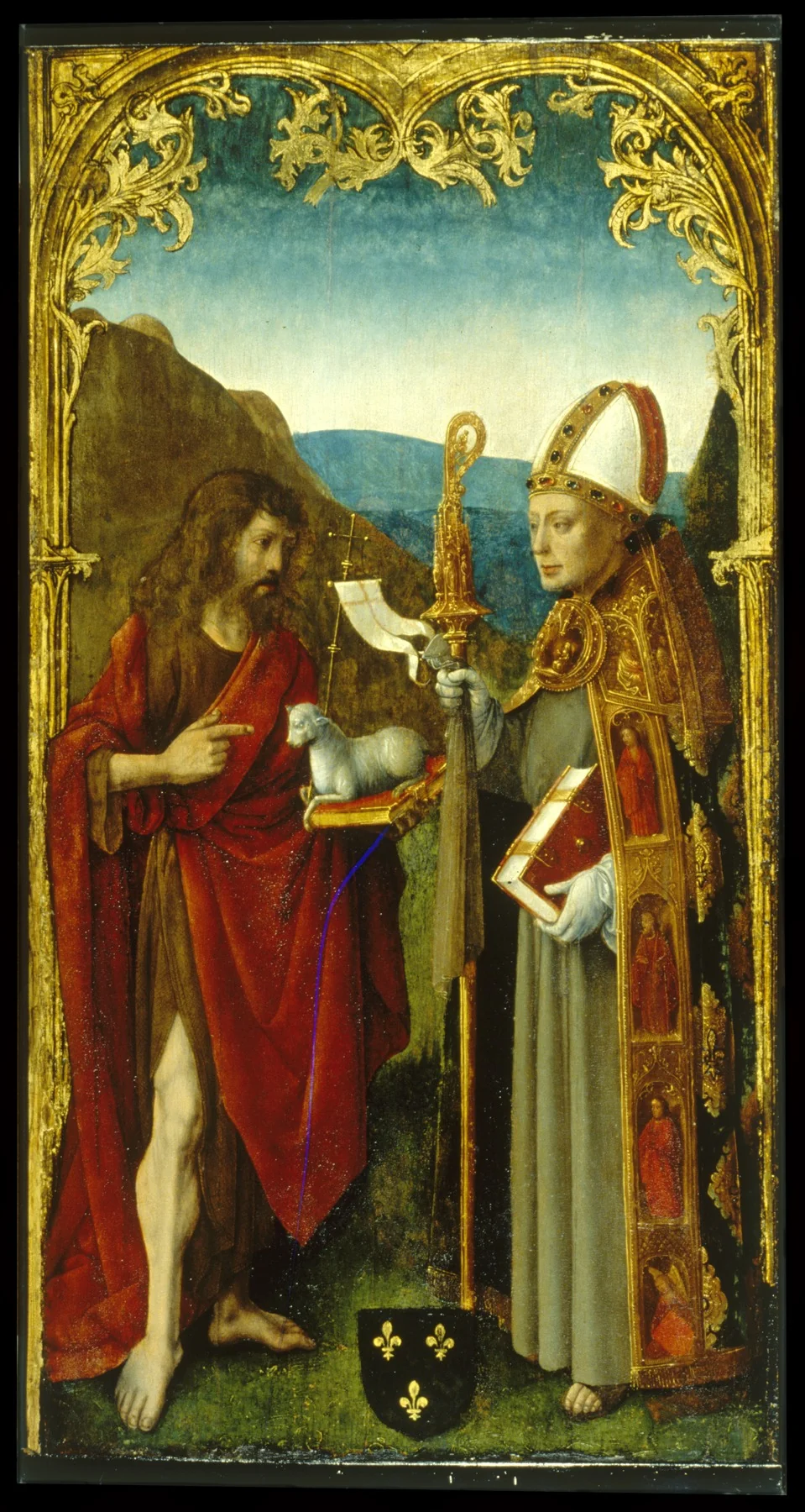 Saint John the Baptist and a Bishop Saint, by Master of the Virgo inter Virgines, oil, 1494