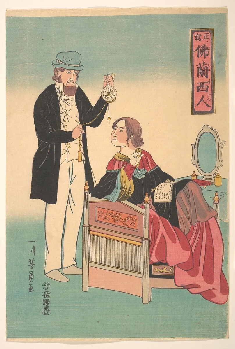 Furansujin|French Couple, by Utagawa Yoshikazu, ink, 4