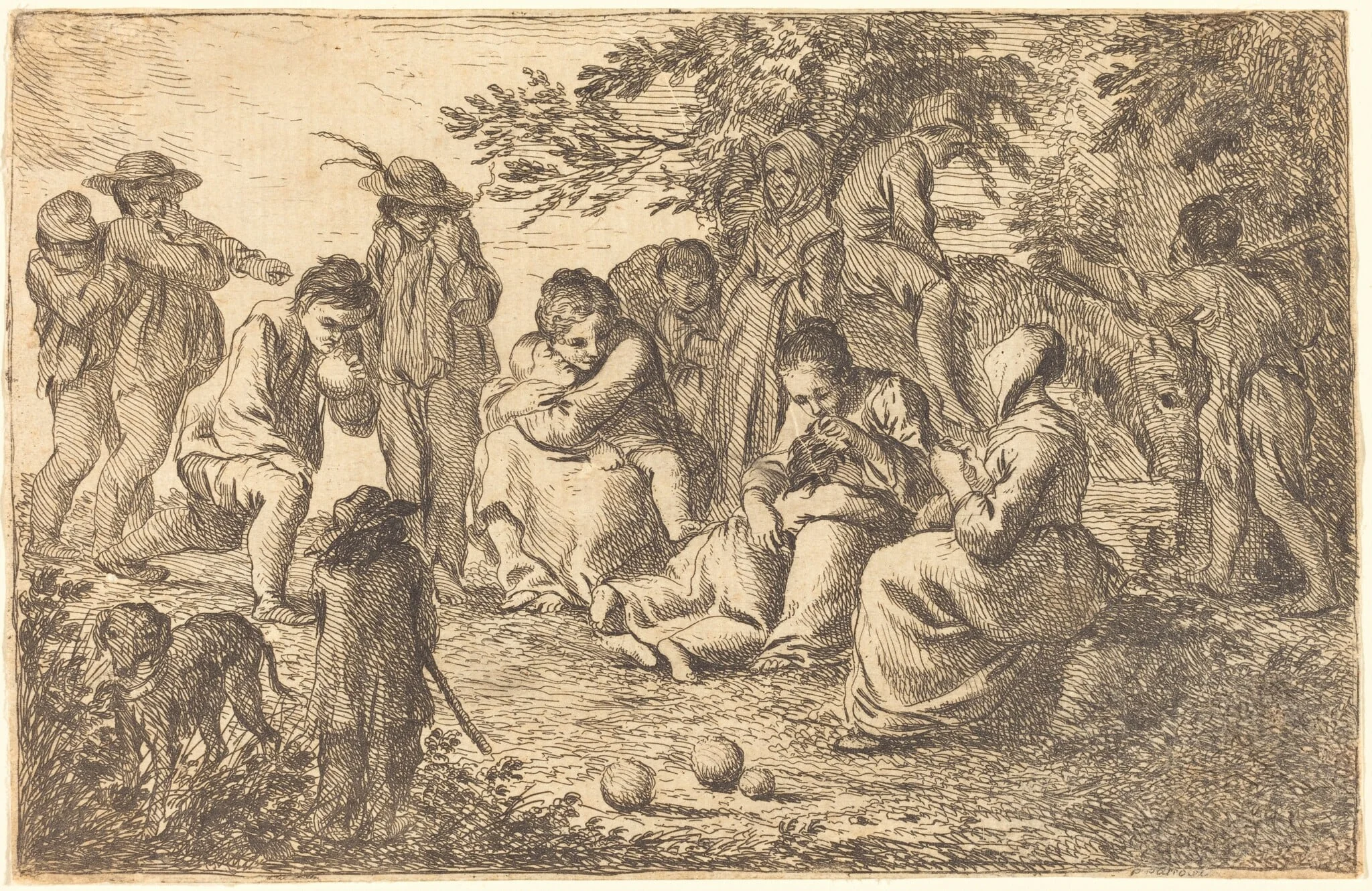 Children with Donkey and Dog in a Clearing, by Pierre Parrocel, ink, 1825