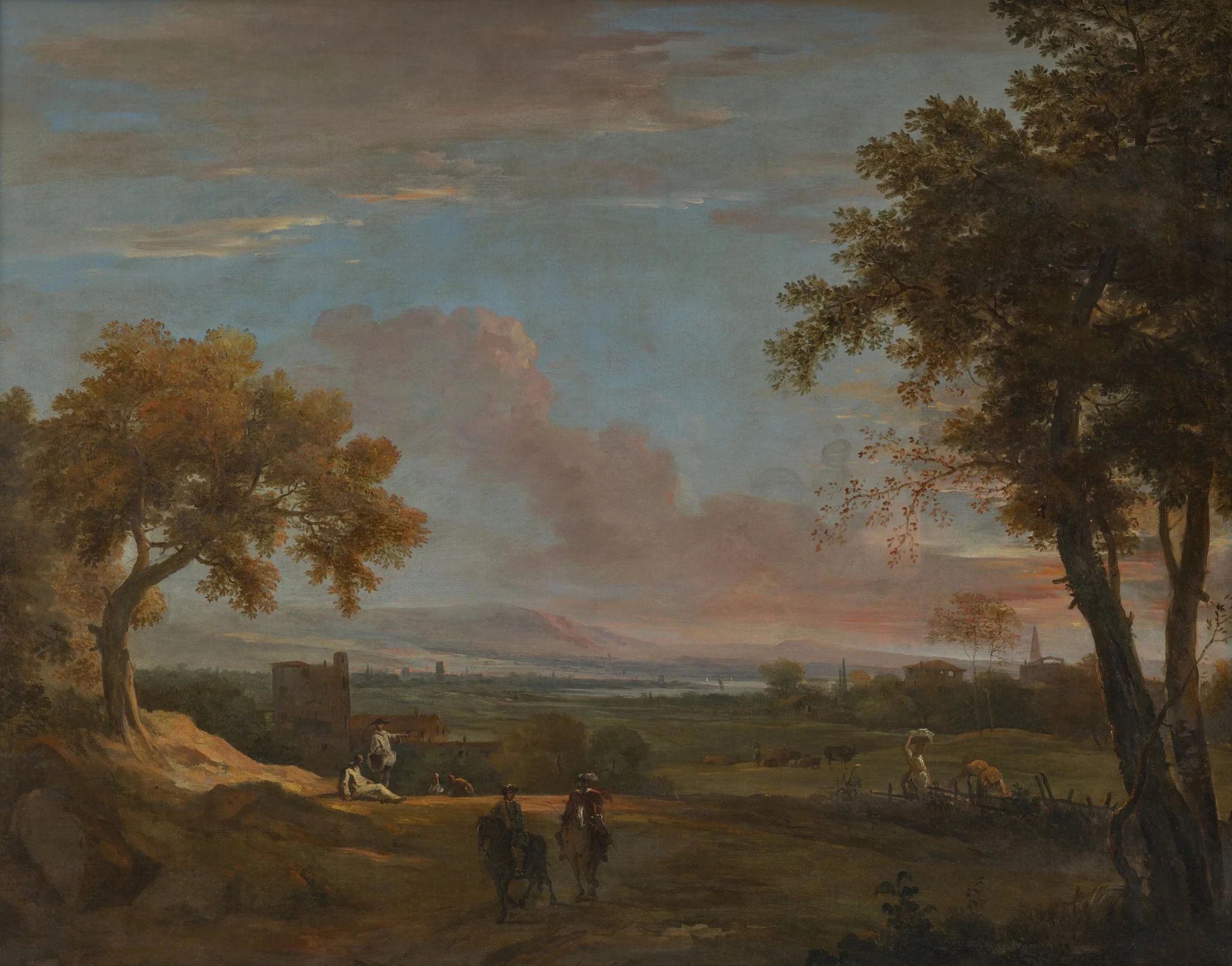 Südliche Landschaft im Abendlicht, by Marco Ricci, oil, 1712