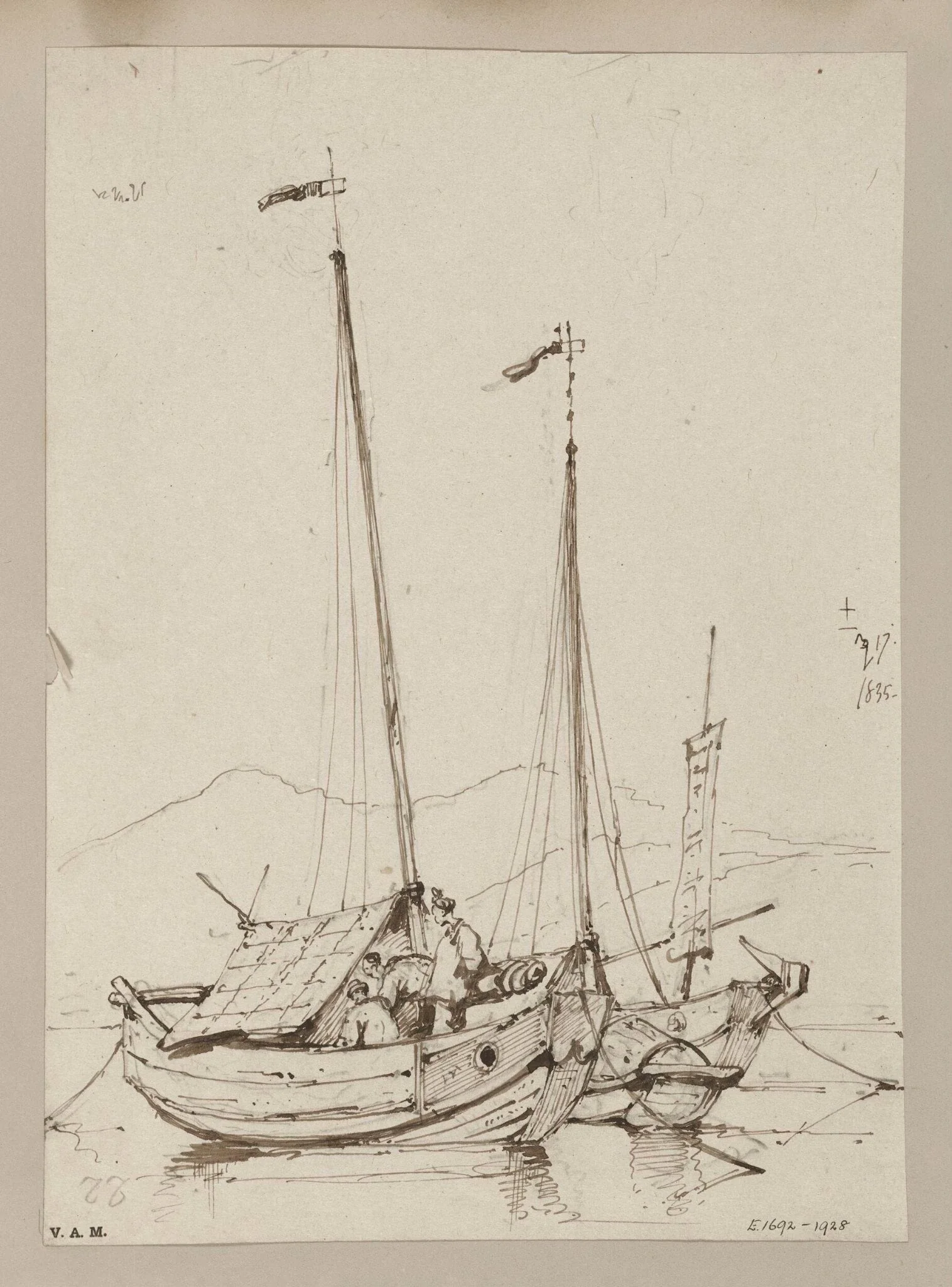 Two small junks at anchor, Macau