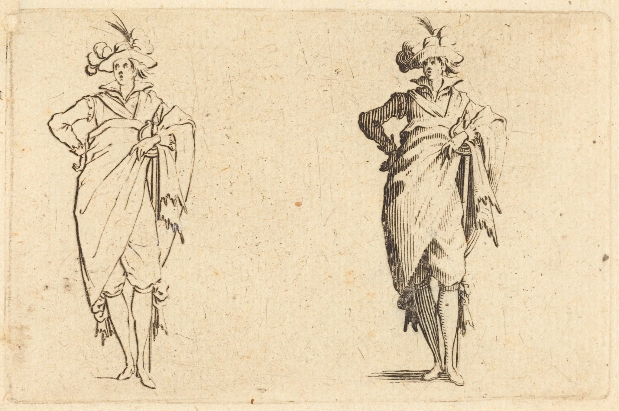 Gentleman Viewed from the Front with Hand on Hip, by Jacques Callot, ink, 1622