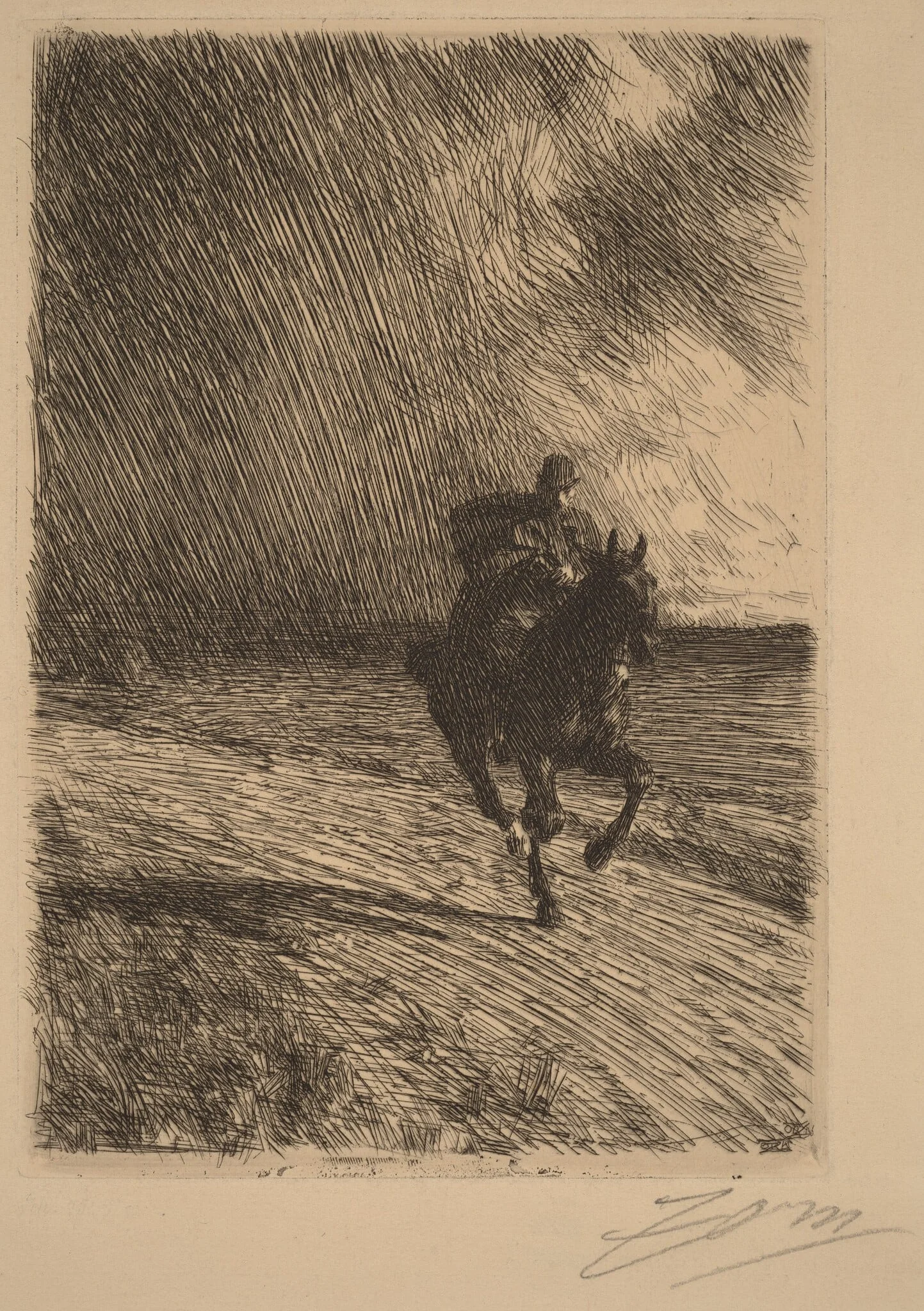 Storm, by Anders Zorn, ink, 1891