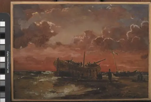 A Wreck on the West Coast of Jutland at Sunset