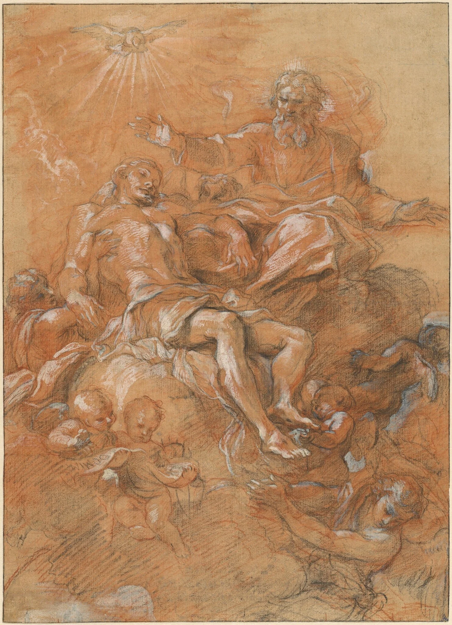 God the Father and the Holy Spirit Receiving the Body of Christ, by Guglielmo Cortese, chalk, 1662