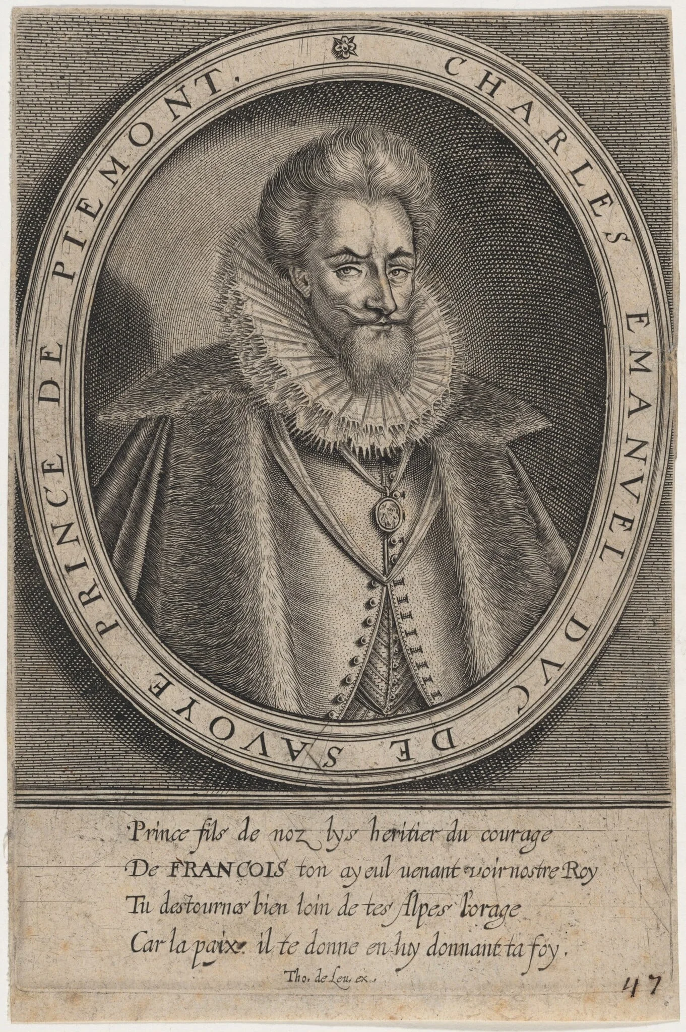 Charles Emmanuel I, Duke of Savoy, Prince of Piedmont, by Thomas de Leu, ink, 1590