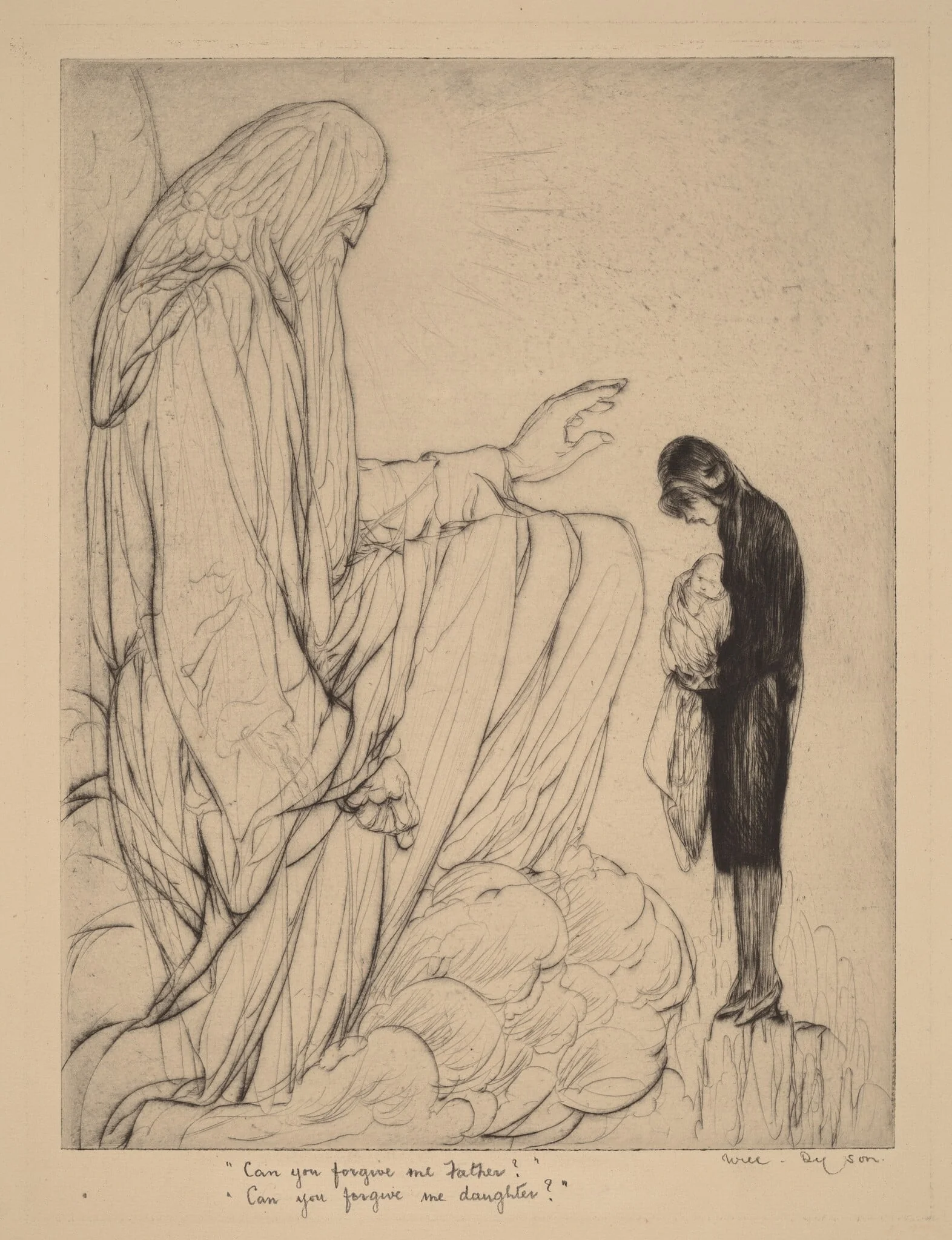 "Can you forgive me Father?" - "Can you forgive me daughter?", by Will Dyson, ink, 1909