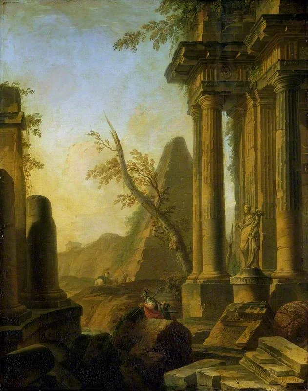 Classical Ruins with Soldiers, by Giovanni Paolo Panini, oil, 1738