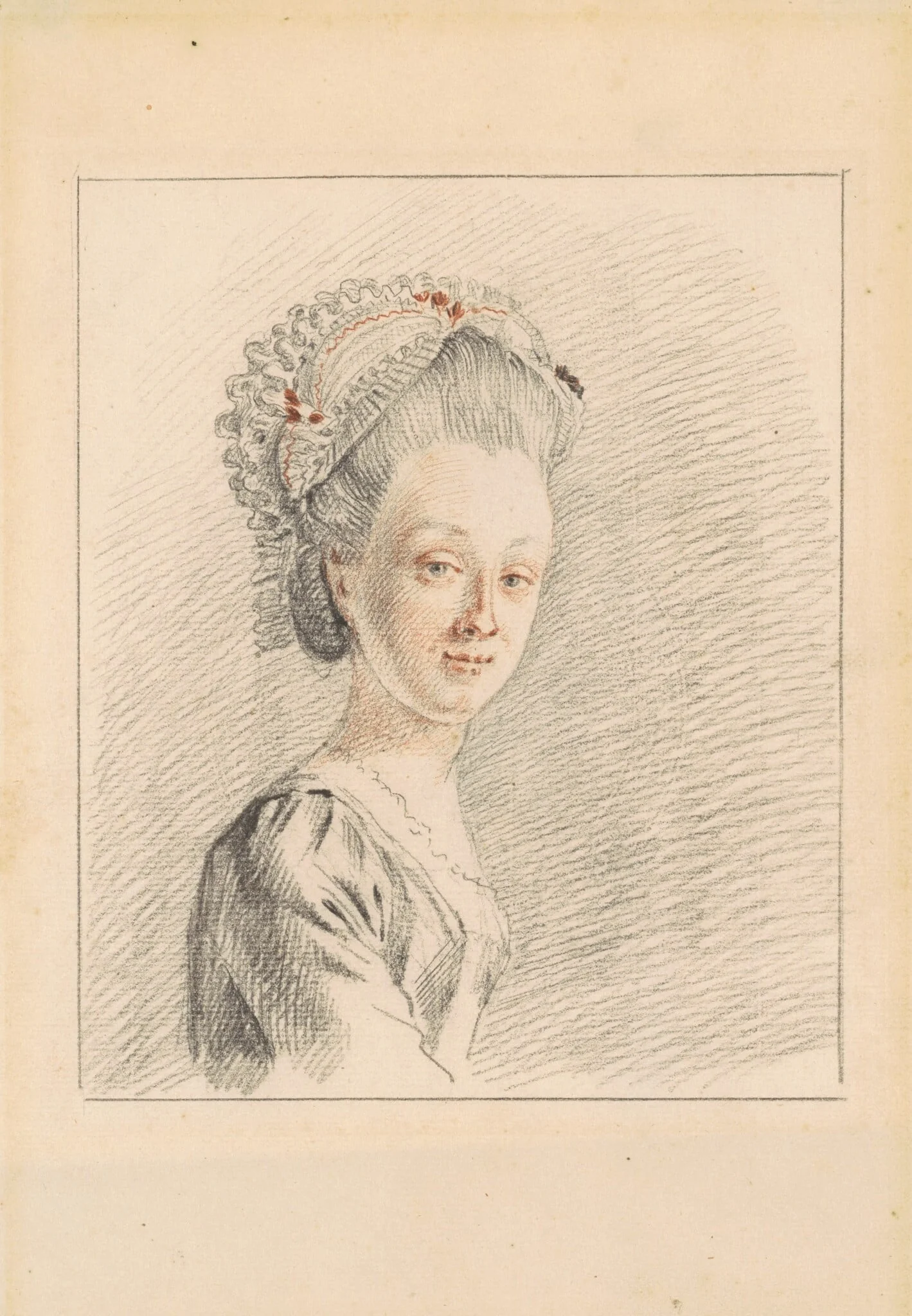 A Lady Wearing a Dormeuse Cap, by Nicolaas Muys, chalk, 1770