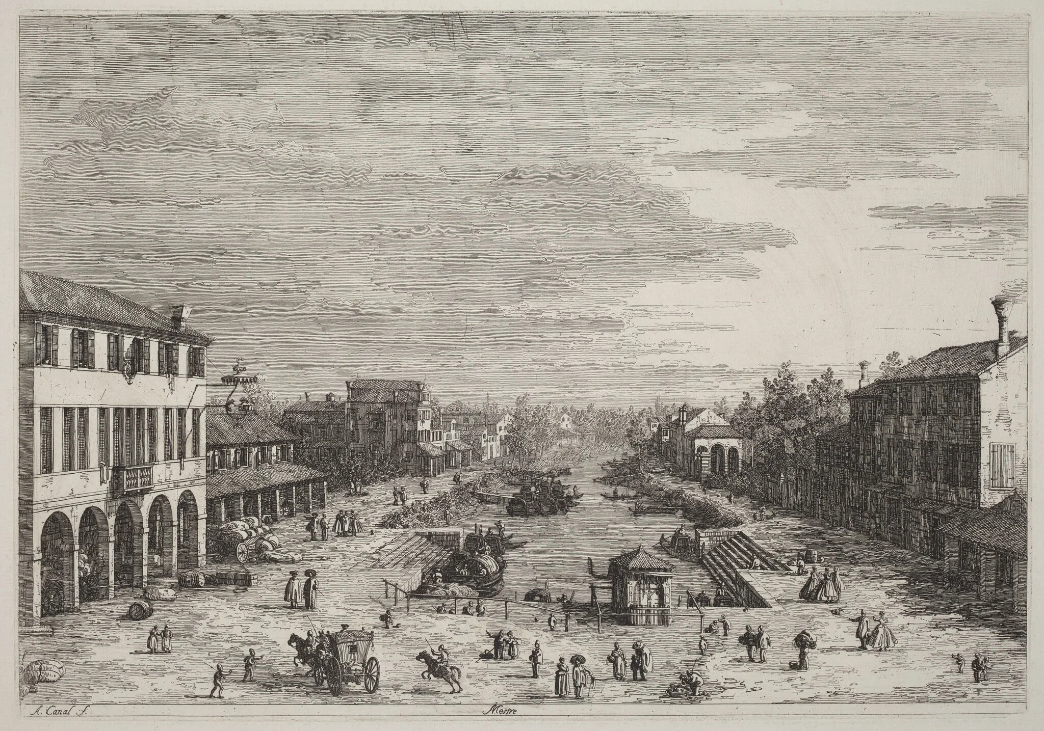 Mestre, by Canaletto, ink, 1740