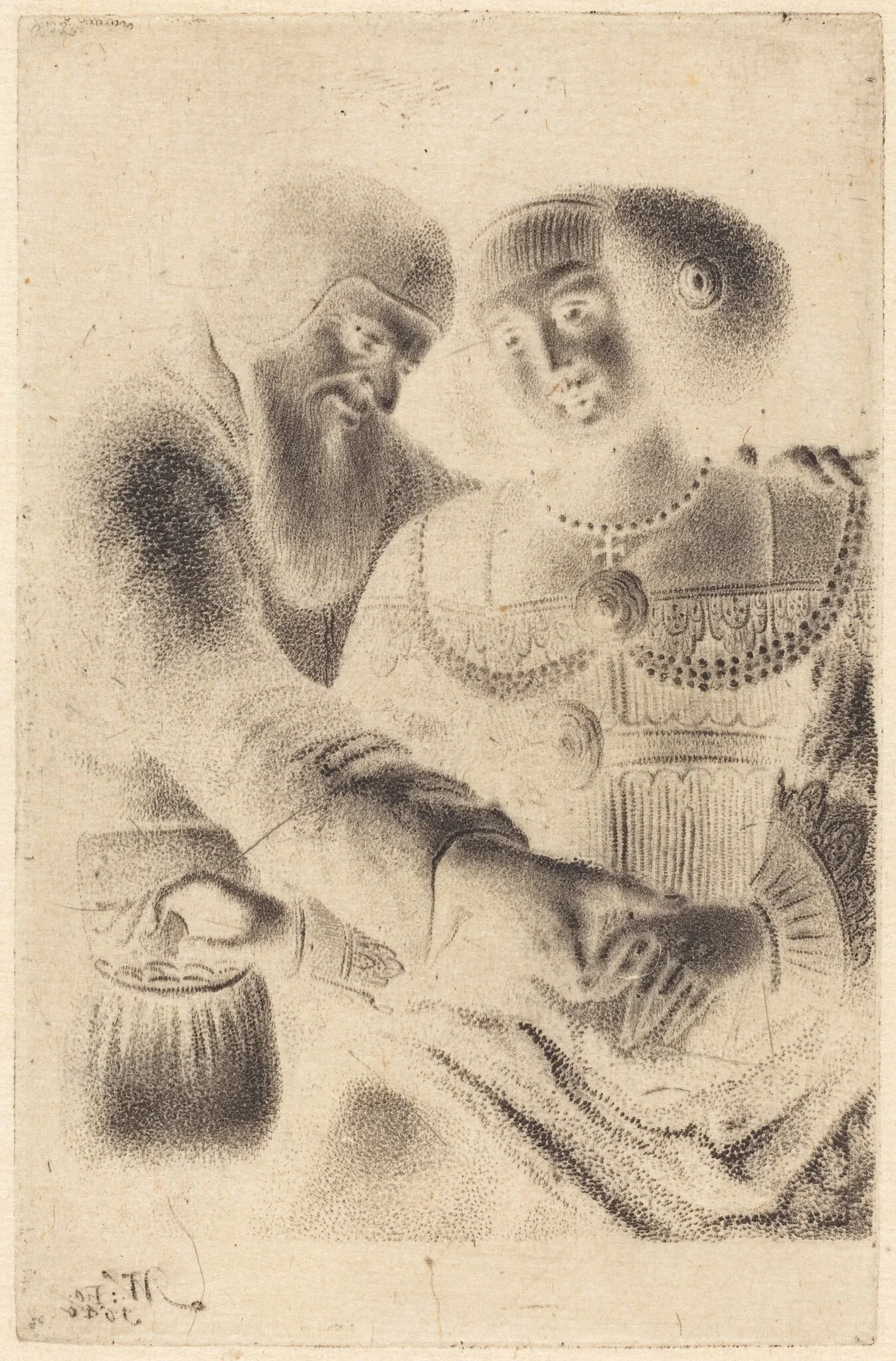 Man and Woman Embracing, by Master NW, ink, 1640