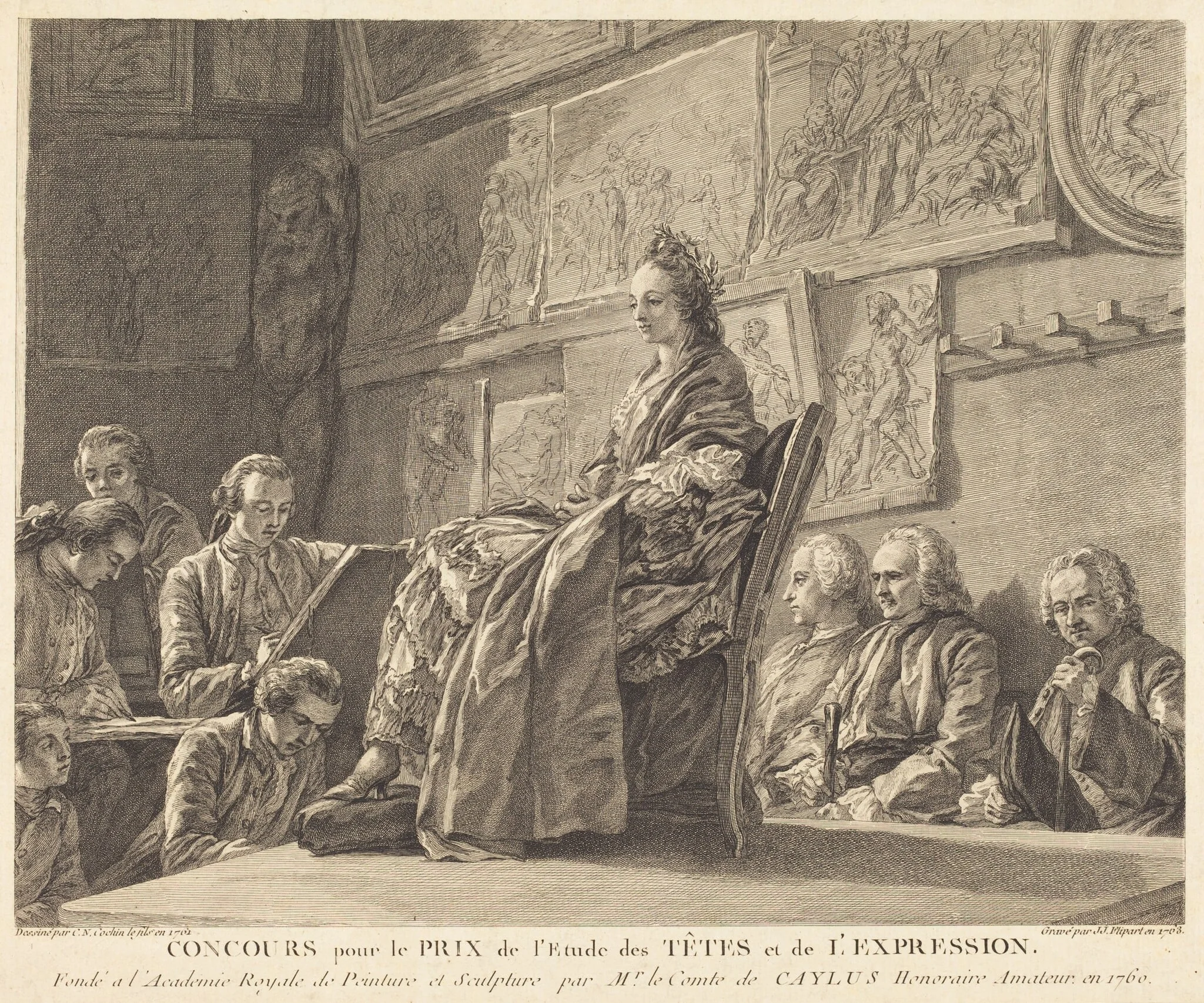 Concours pour le Prix de l'Etude des Têtes et de l'Expression (Contest for the Prize for the Study of Heads and Expression), by Jean-Jacques Flipart, ink, 1763