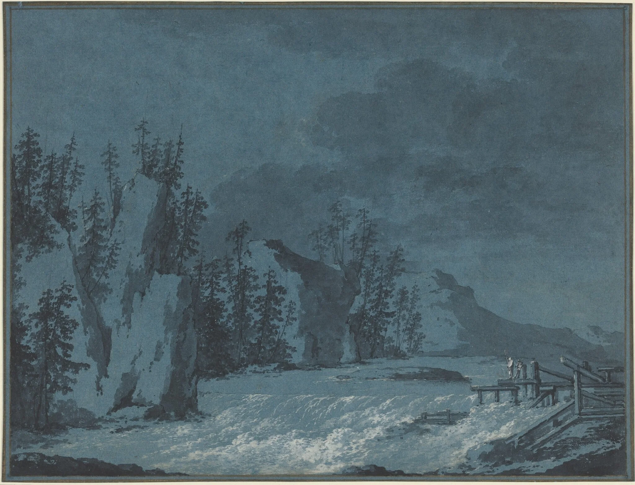 River Rapids by Wooded Cliffs, by Claude-Louis Châtelet, gouache, 1780