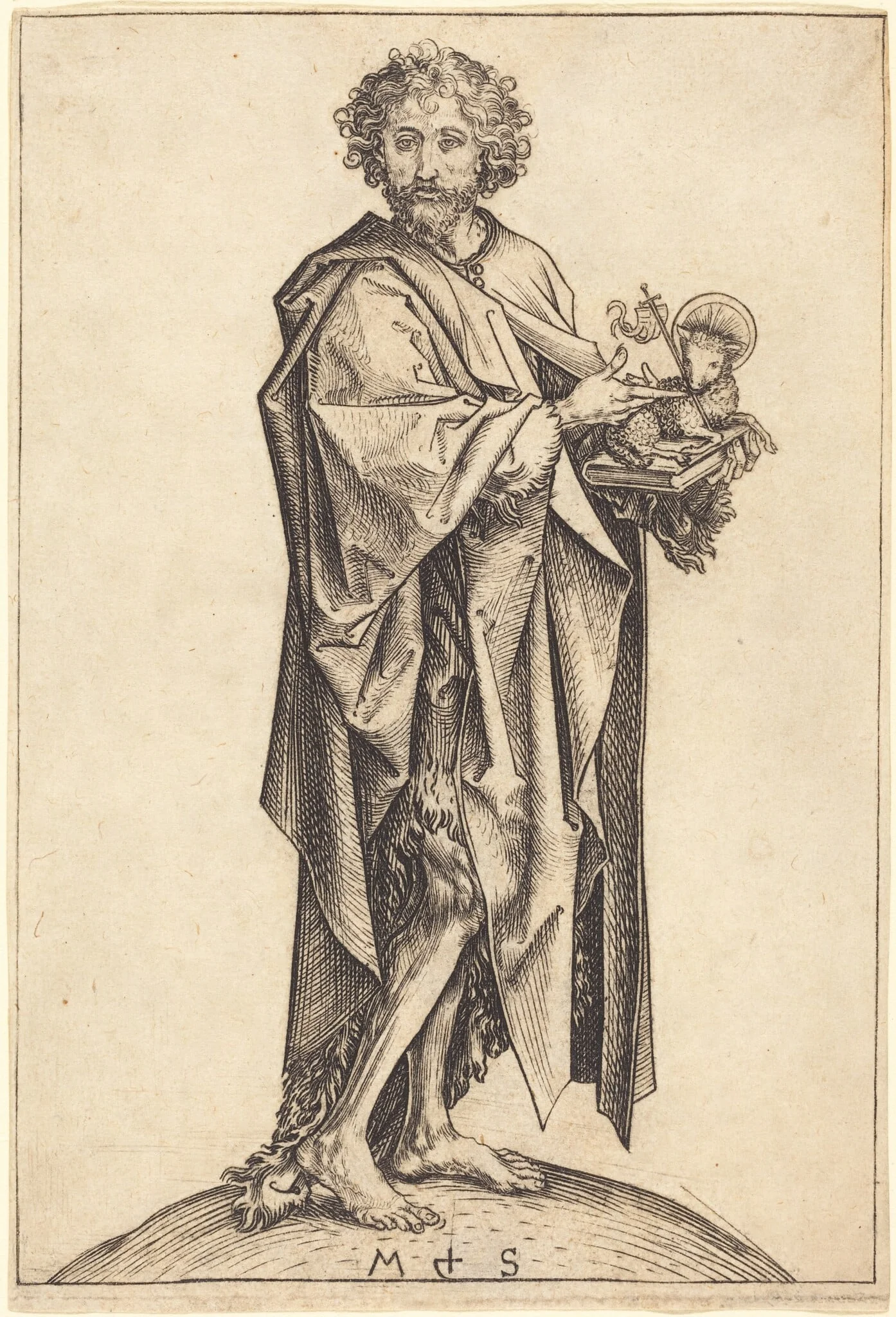 Saint John the Baptist, by Martin Schongauer, ink, 1475