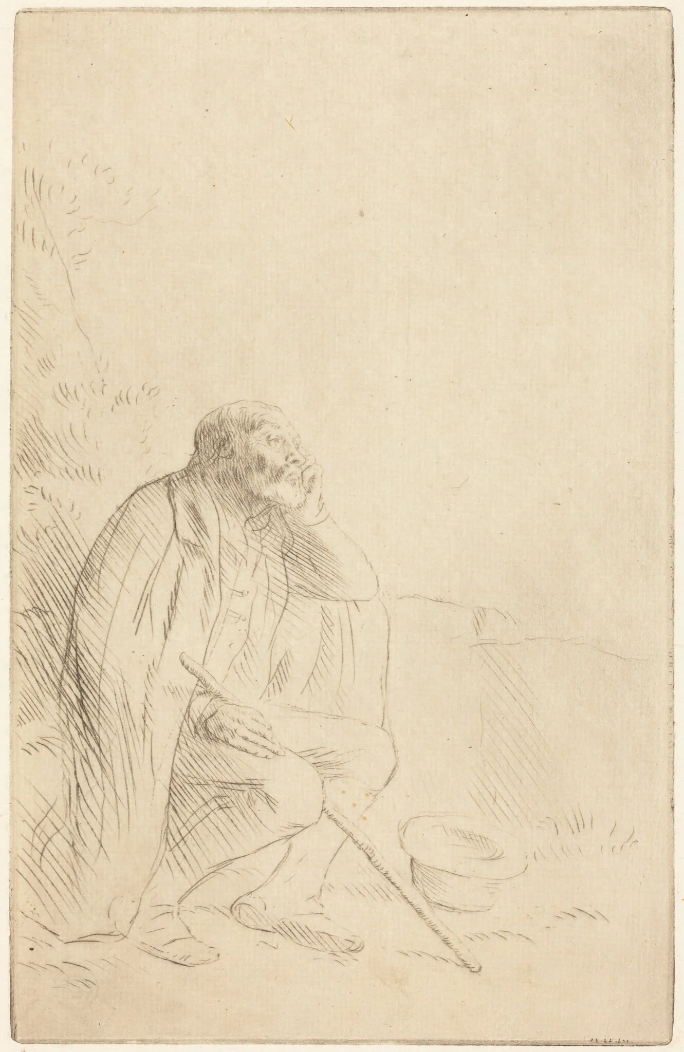 Day-dream (Le reveur), by Alphonse Legros, ink, 1874