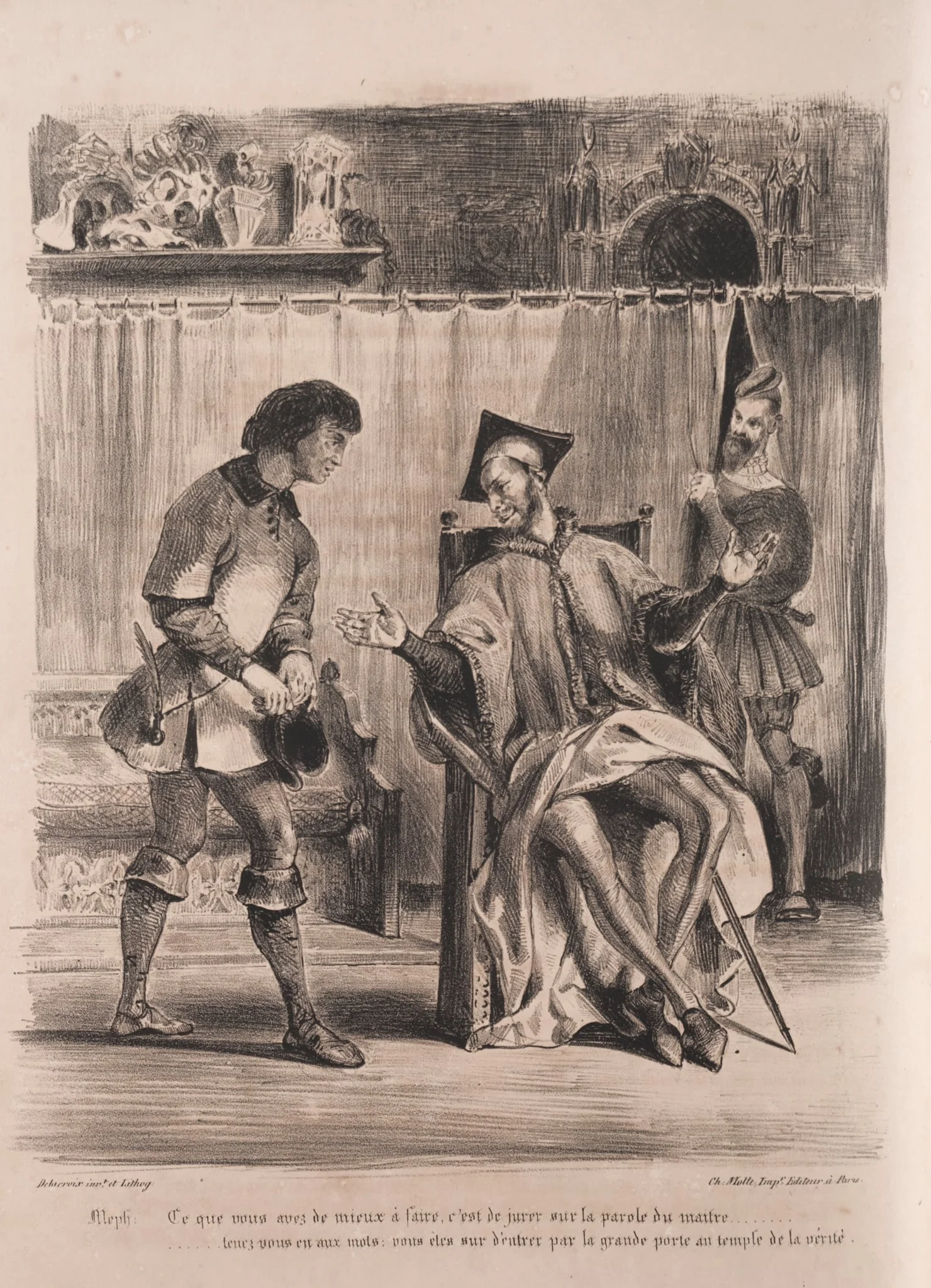 Illustrations for Faust: Méphistophélé receives the schoolboy, by Eugène Delacroix, 1828