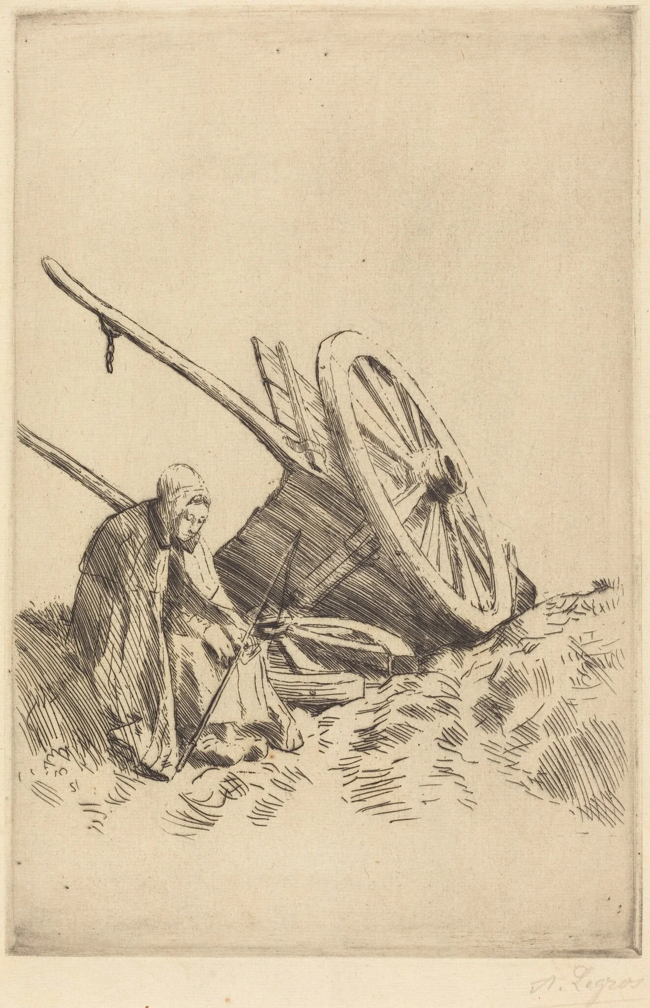 Broken Cart (La charrette brisee), by Alphonse Legros, ink, 1874