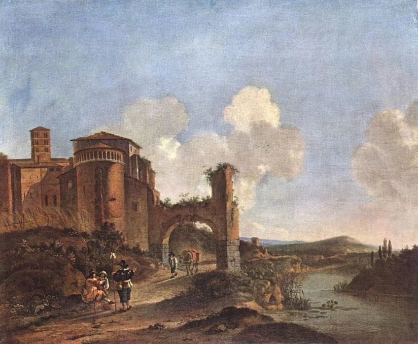 Italian Landscape with Santi Giovanni e Paolo in Rome, by Jan Asselijn, oil, 1650