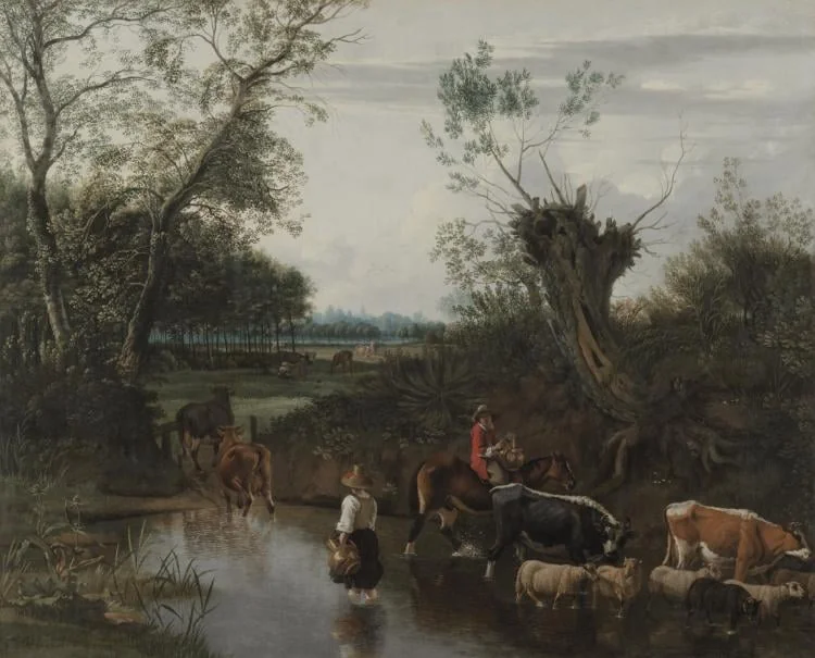 Peasants Crossing a Stream, by Johannes Siberechts, unspecified, 1670