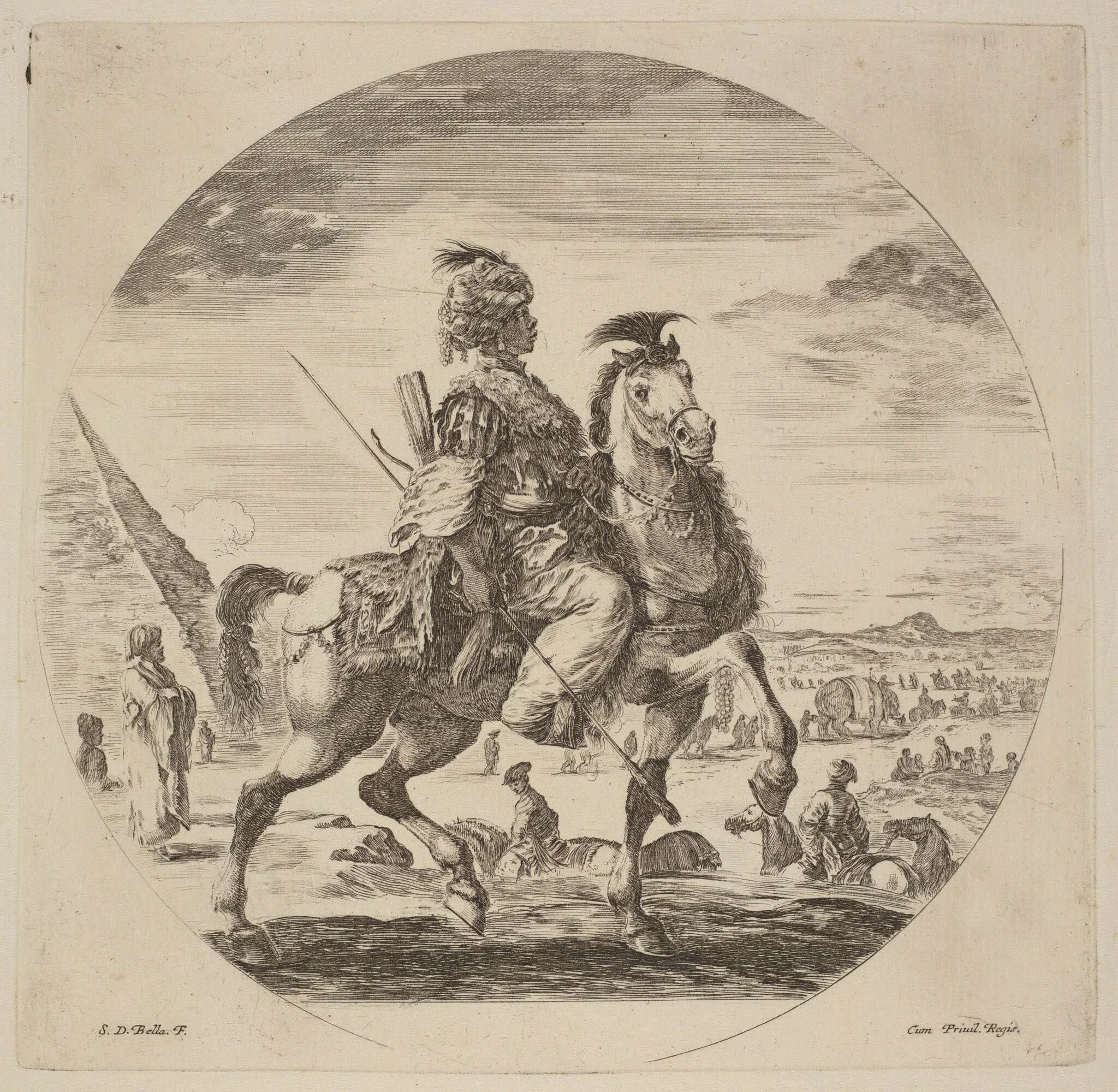 A Black Horseman, by Stefano Della Bella, ink, 1637
