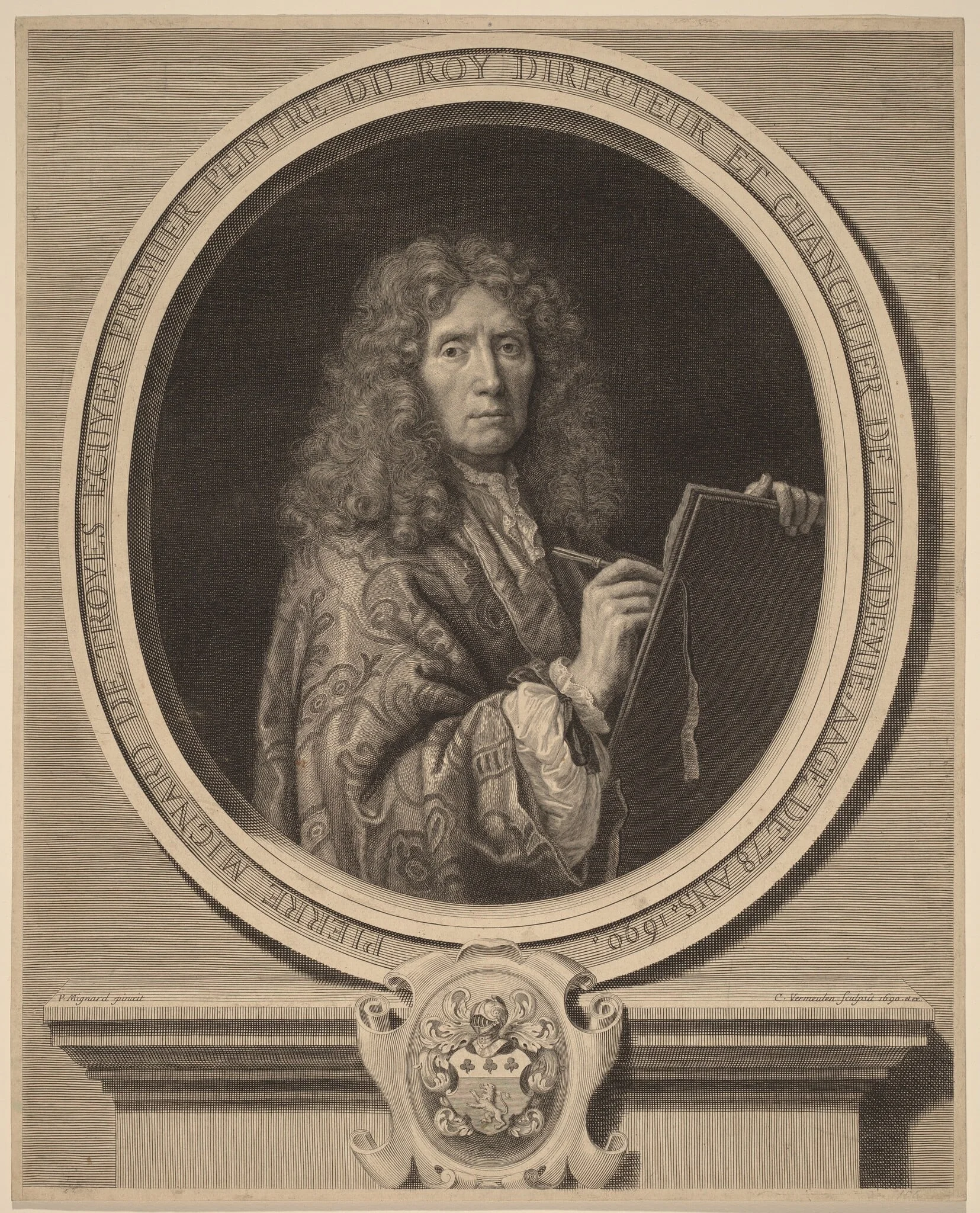 Pierre Mignard, by Cornelis Vermeulen, ink, 1690