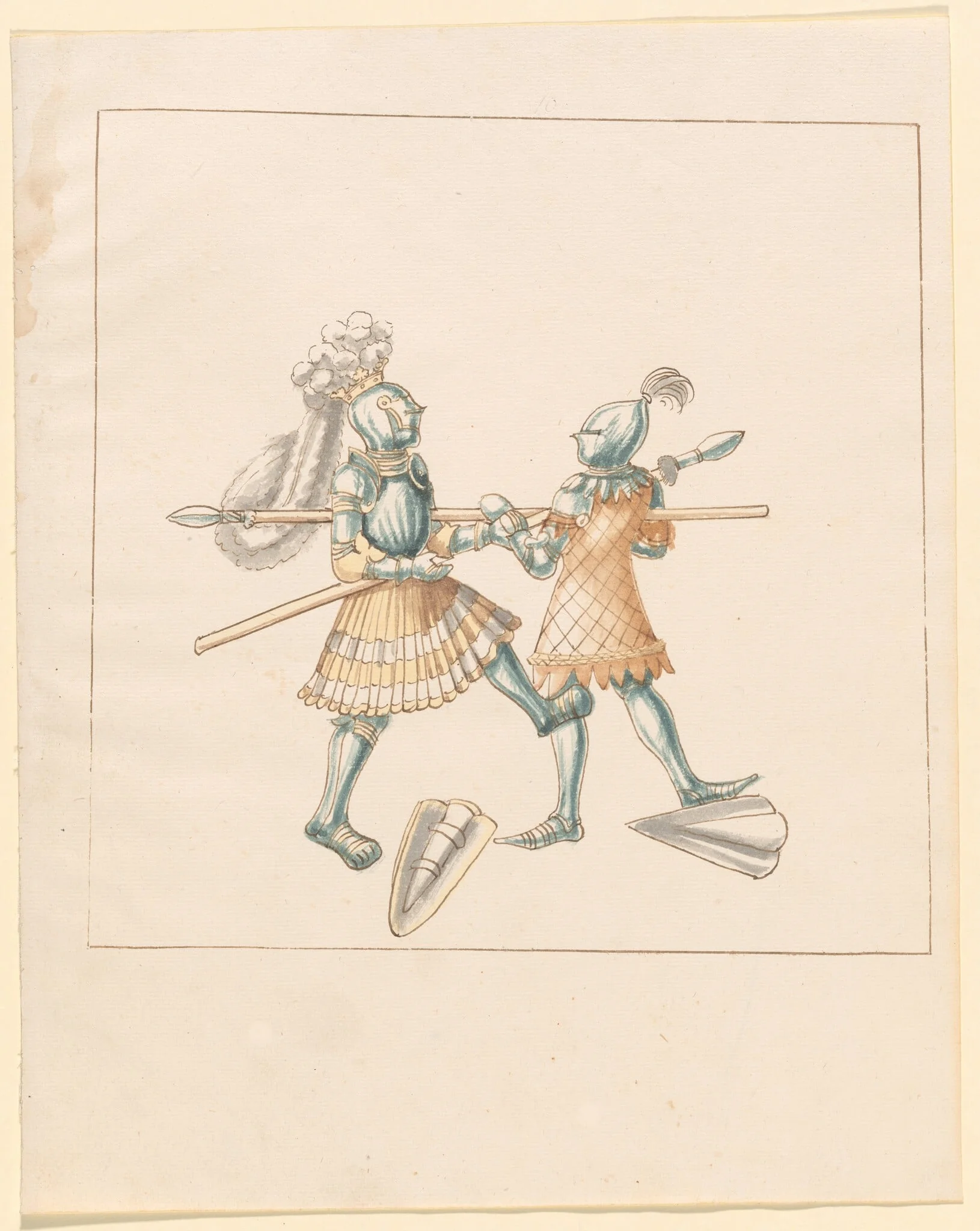 Foot Combat with Spears and Tartsche Shields, by German 16th Century, ink, 1514