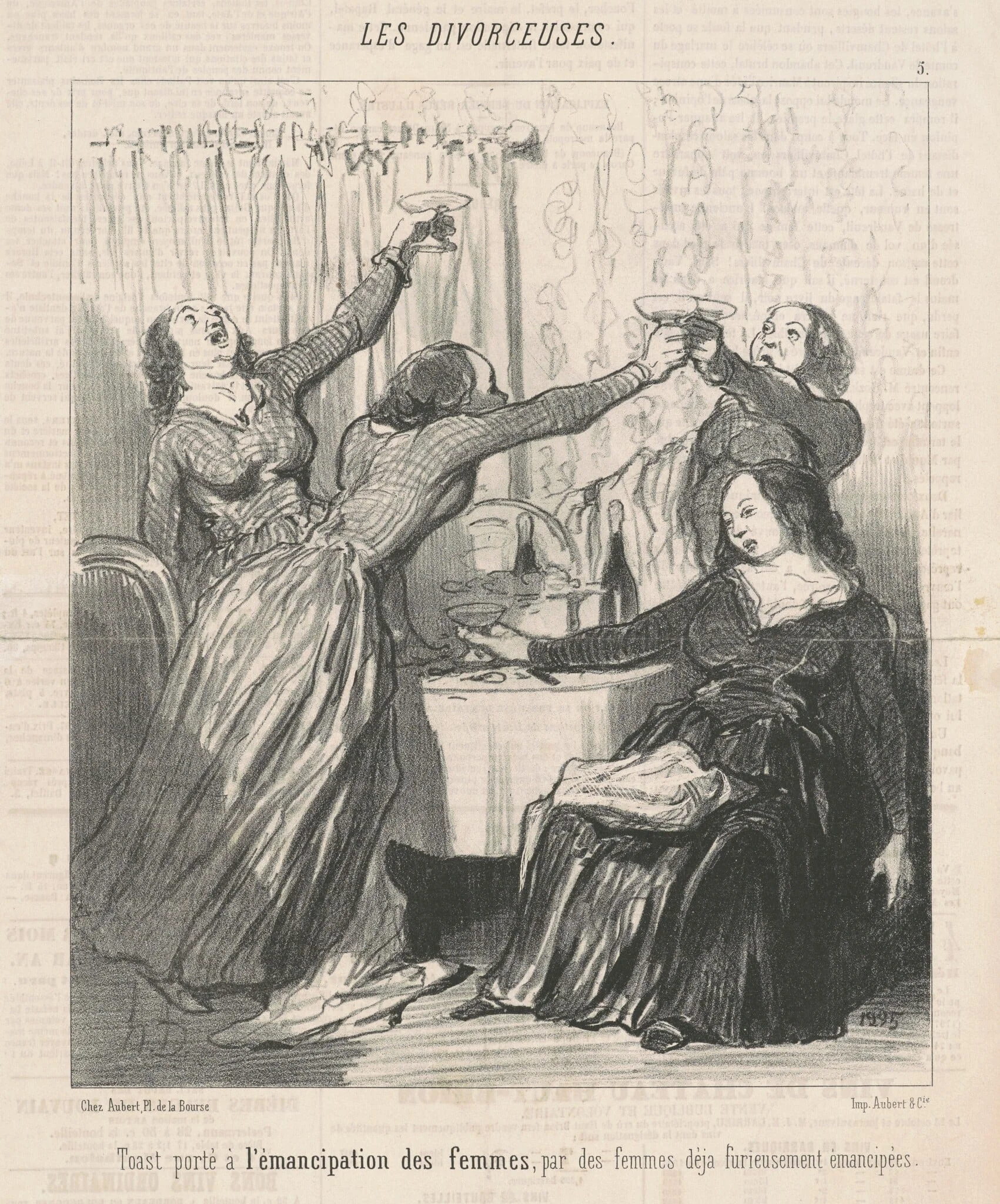 Toast porté a  l'émancipation des femmes ..., by Honoré Daumier, ink, 1848