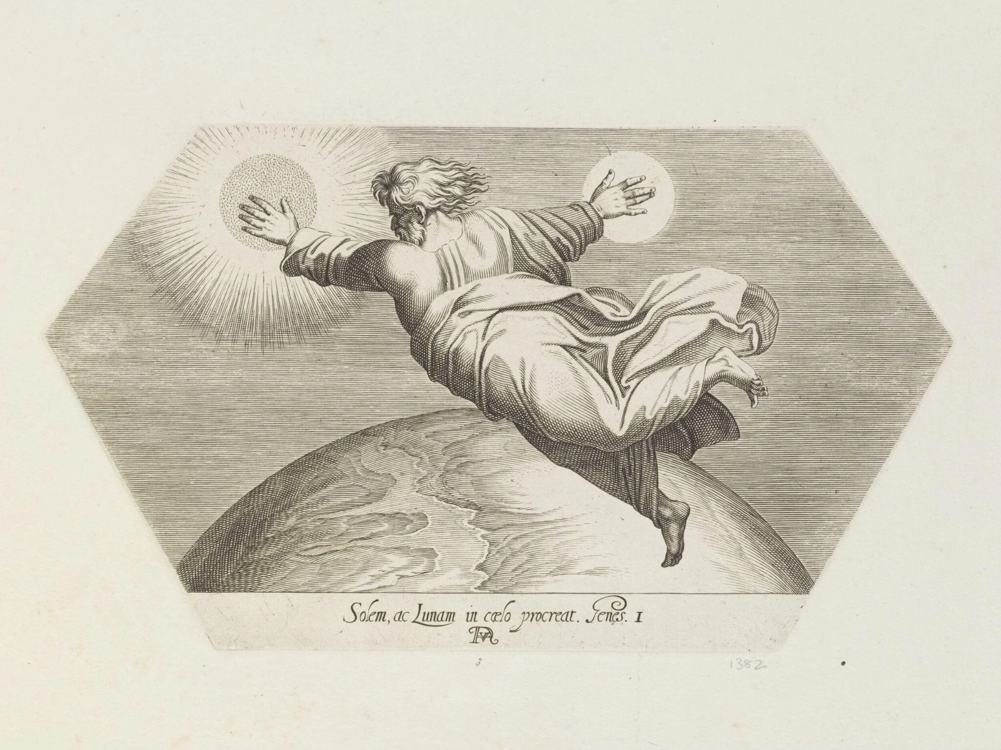 God creating the Sun and the Moon, by Francesco Villamena, 1626