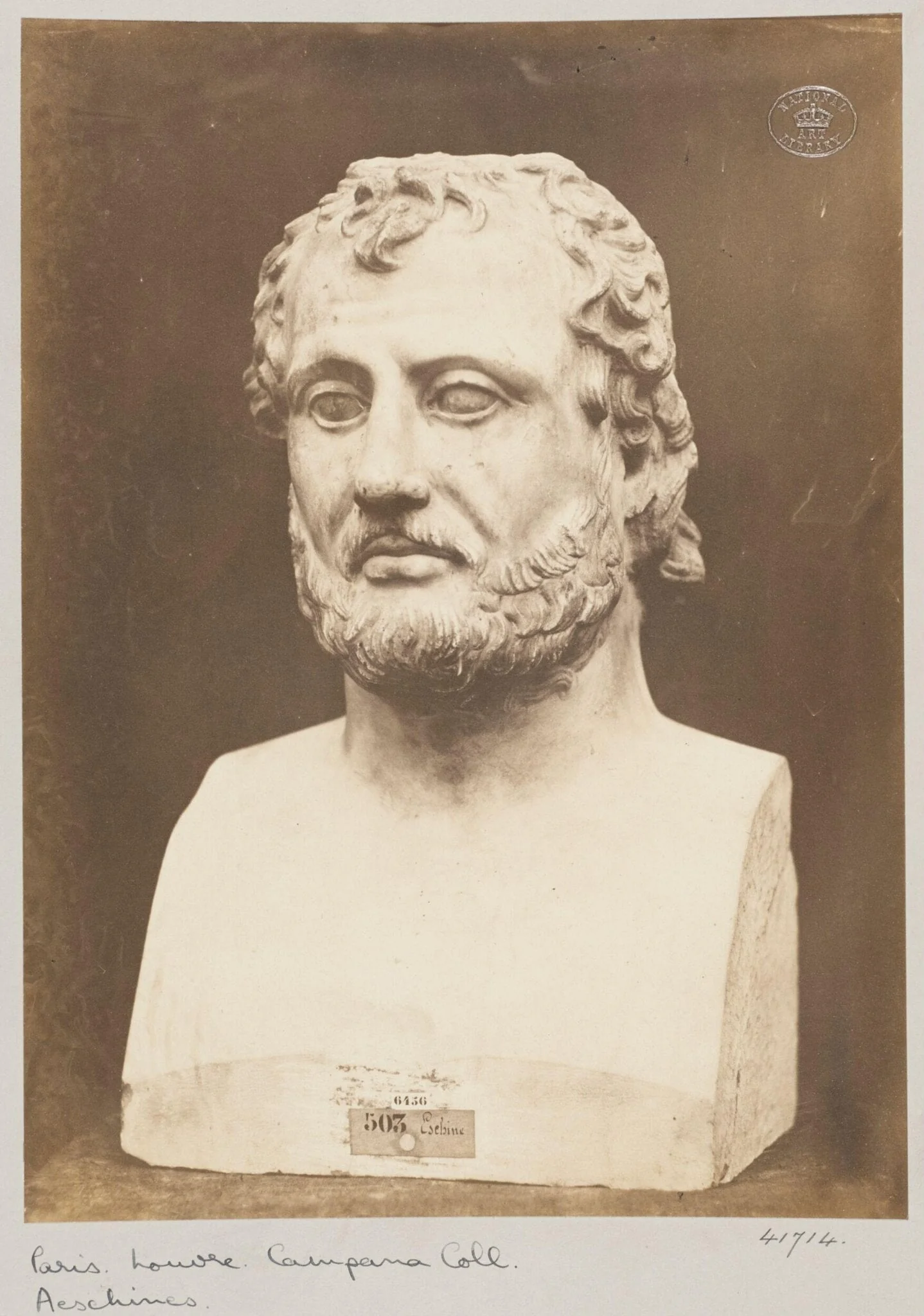 Marble bust of Eschines, by Louise Laffon, photographic, 1864