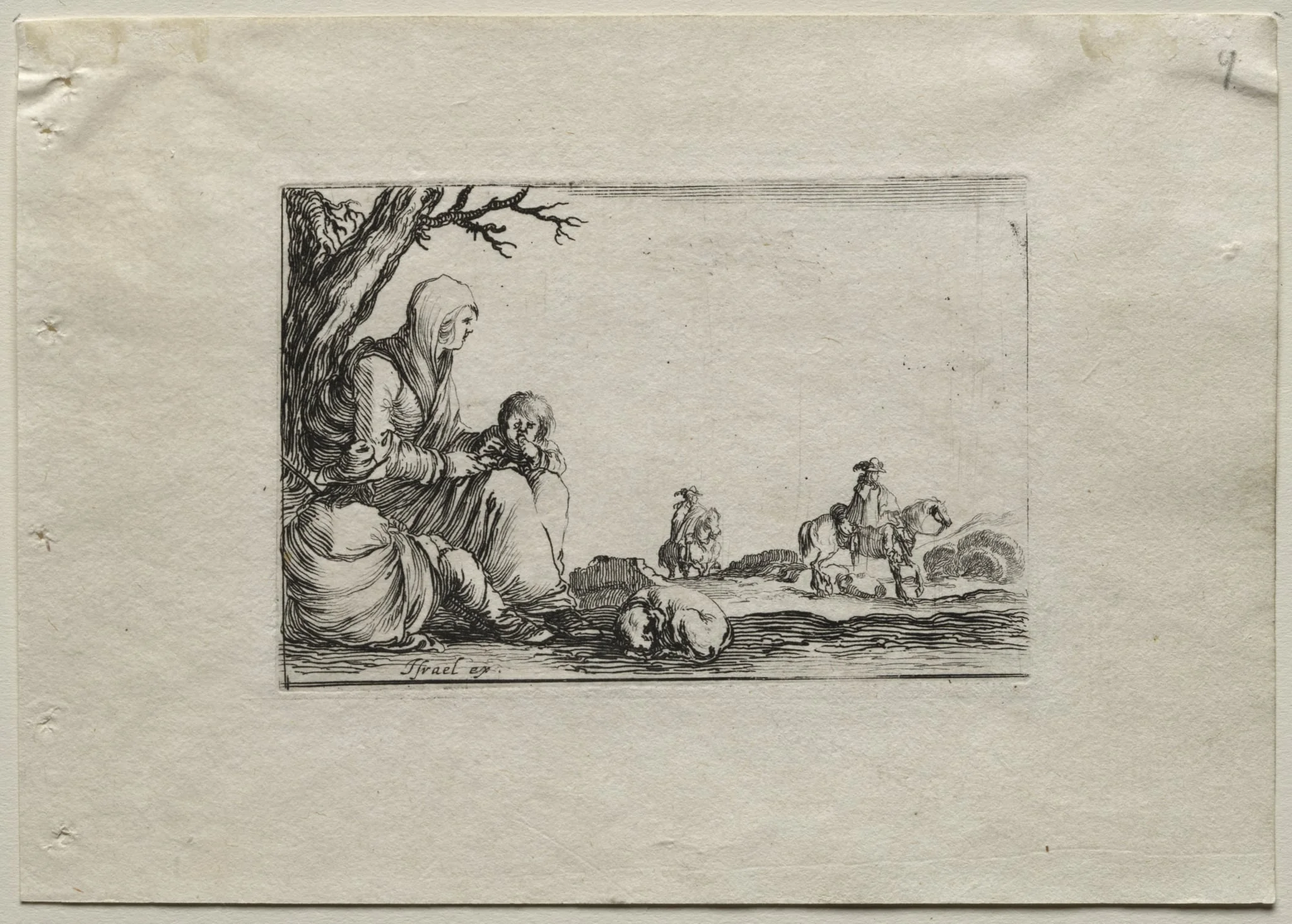 Caprices:  Seated Beggar Woman with Two Children, by Stefano Della Bella, 1642