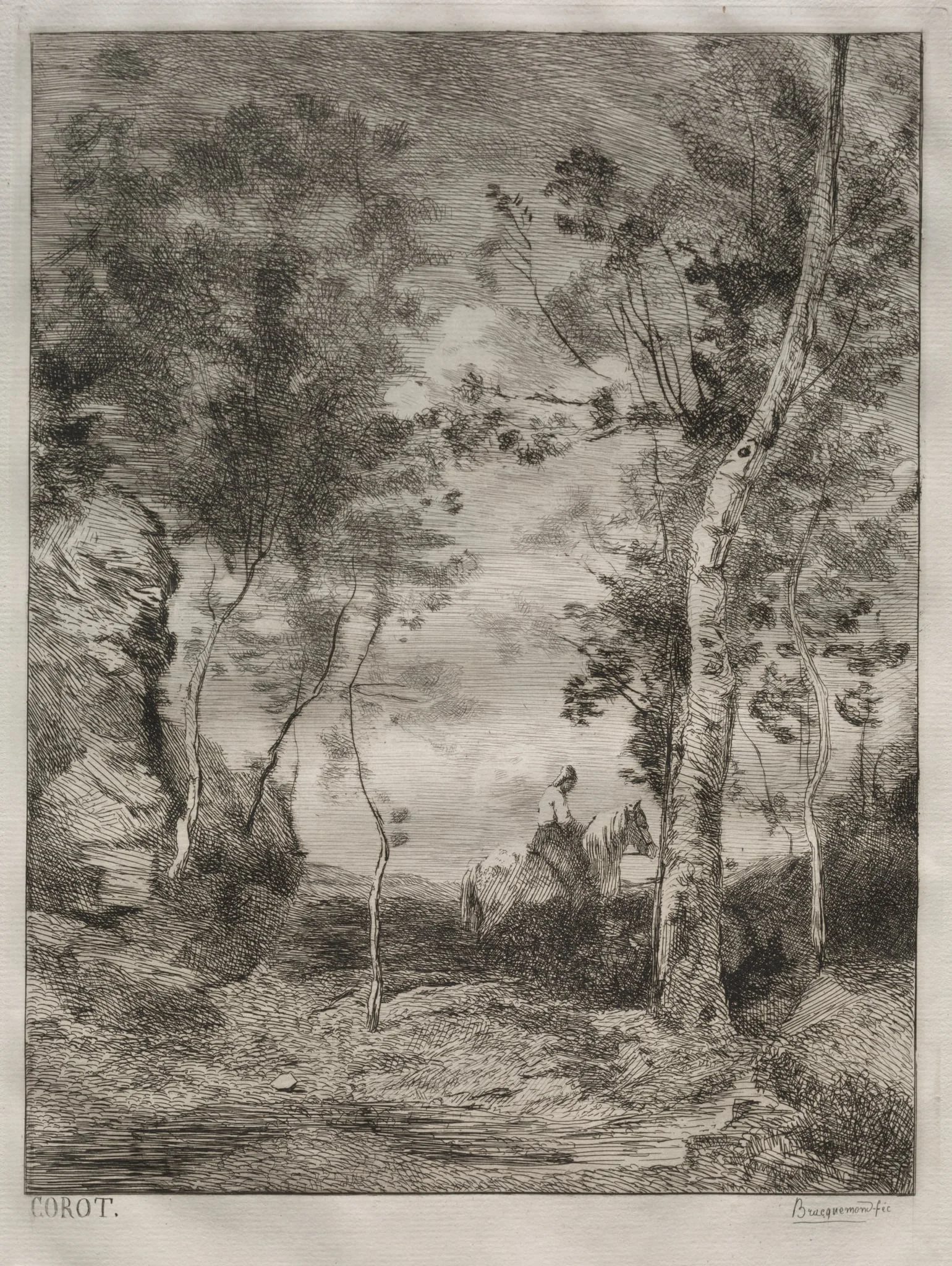 Landscape, or The White Horse, after Corot, by Félix Bracquemond, 1858