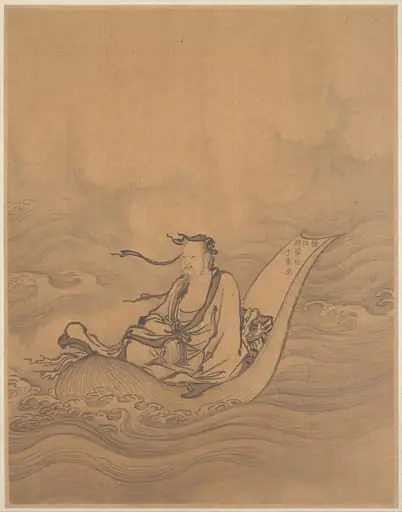 明/清   佚名  舊傳趙芾   乘蓮渡江   冊頁|Sage Floating on Lotus Leaf