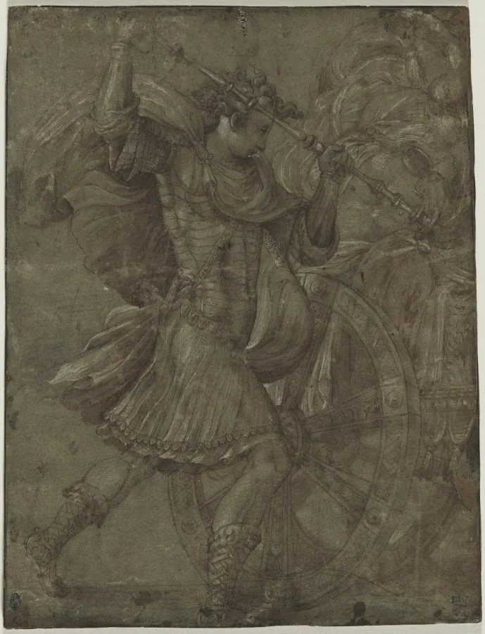 Man in Armor beside a Chariot, by Francesco Salviati, 1550