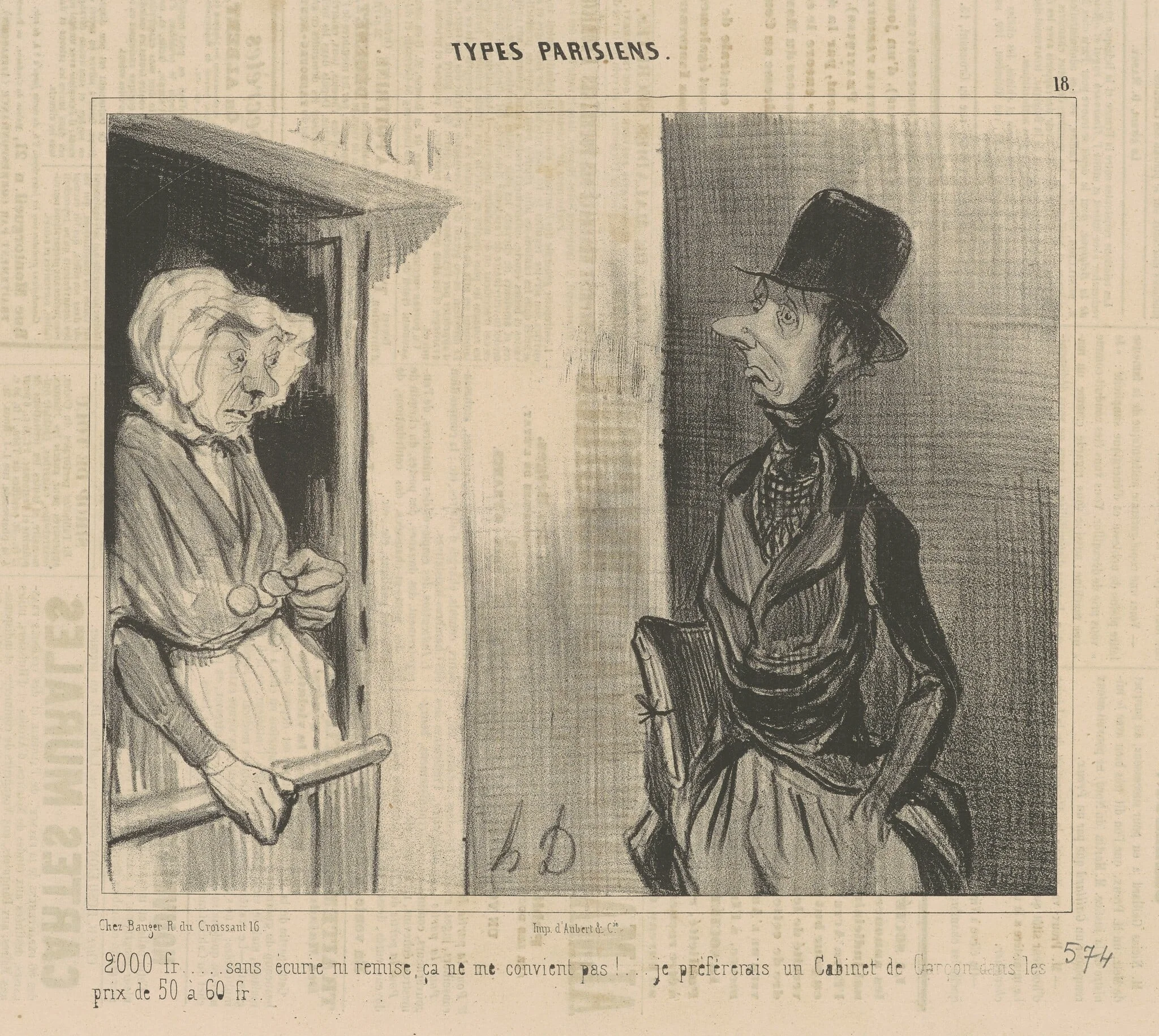 2.000 fr...sans écurie...ça ne me convient pas!, by Honoré Daumier, ink, 1840