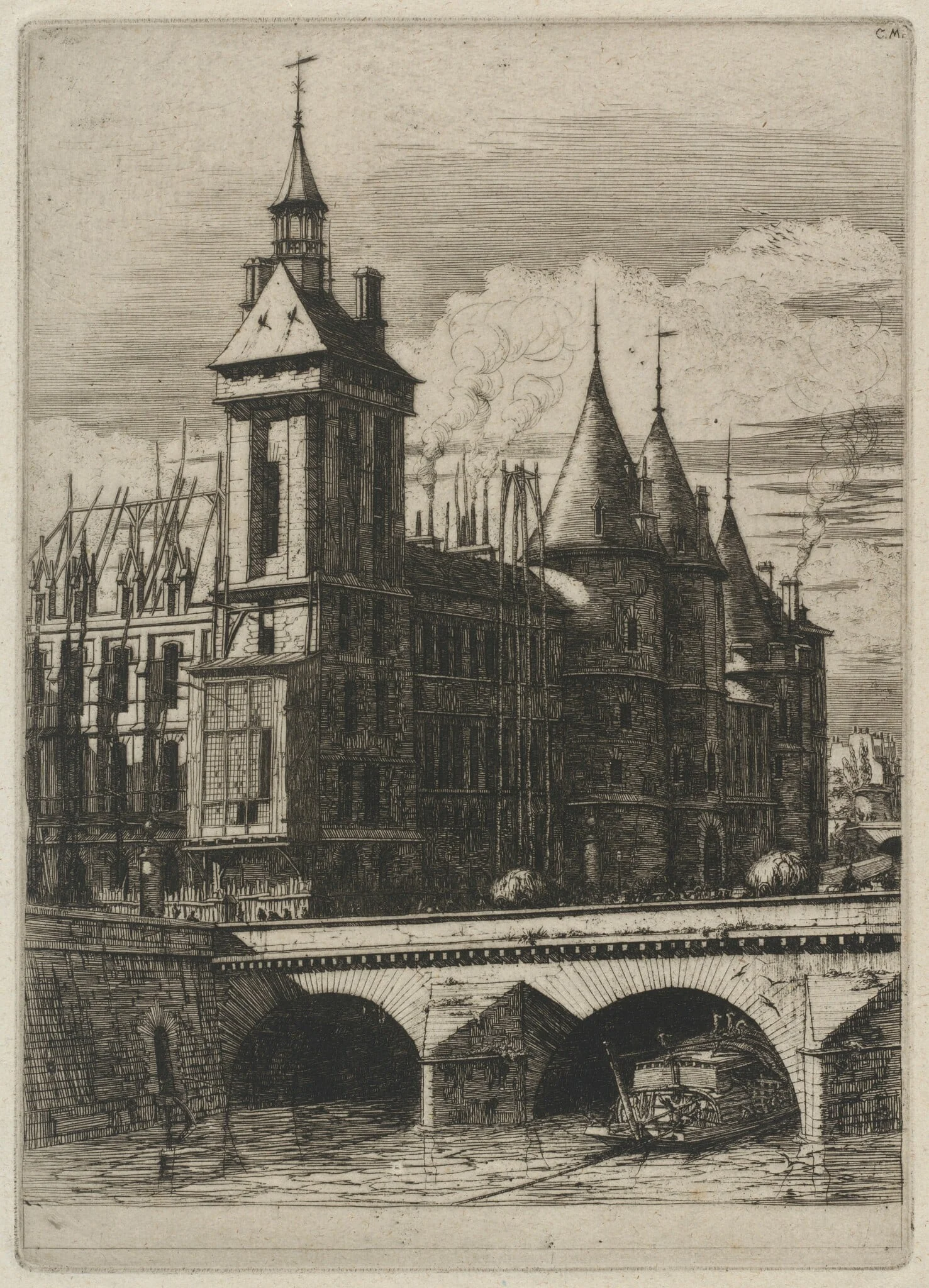 La Tour de l'Horloge, Paris (The Clock Tower, Paris), by Charles Meryon, ink, 1852
