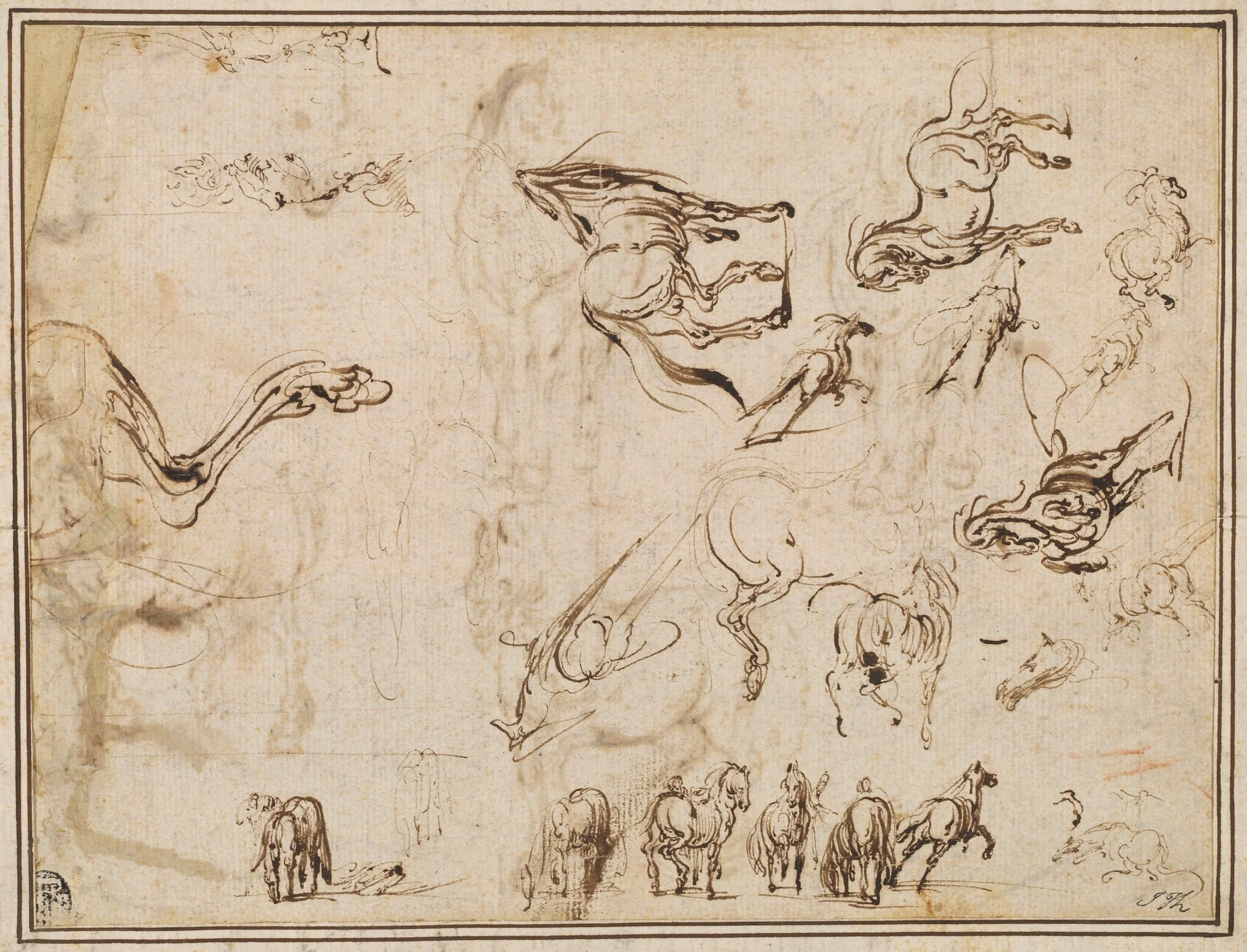 Studies of Horses [verso], by Jacques Callot, ink, 1612