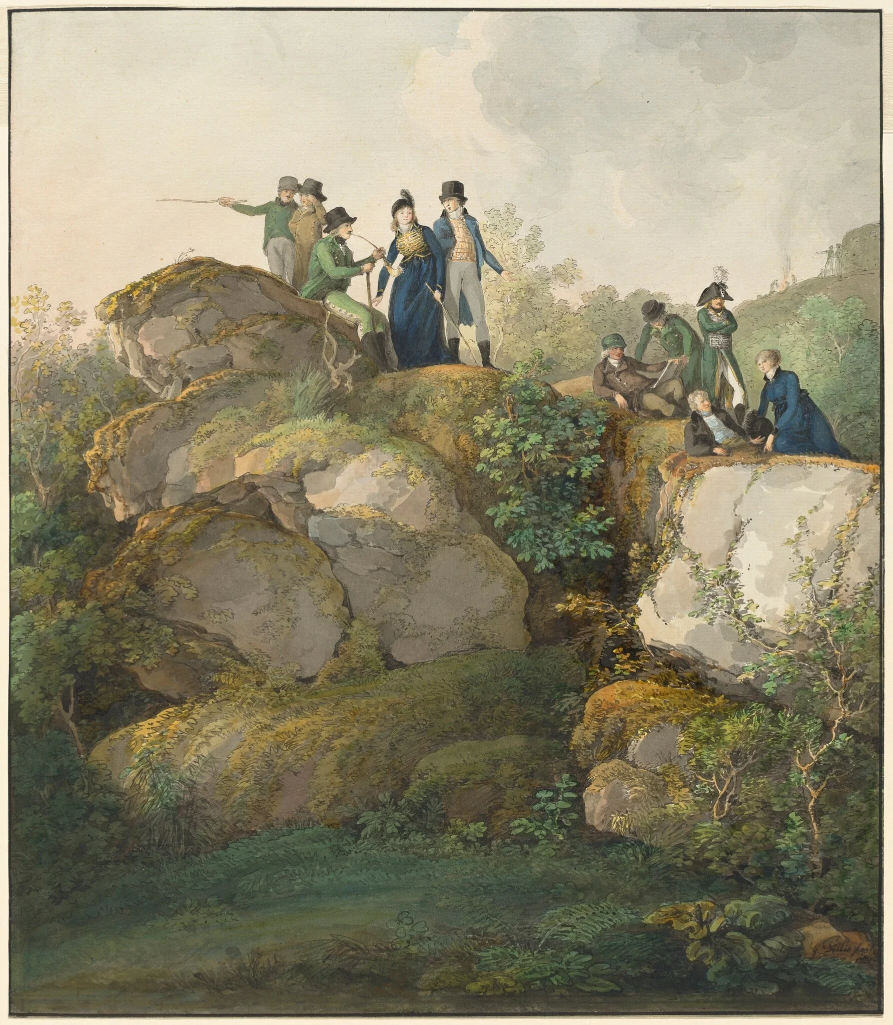 A Royal Party Admiring the Sunset atop the Hesselberg Mountain, by Johann Georg von Dillis, gouache, 1801