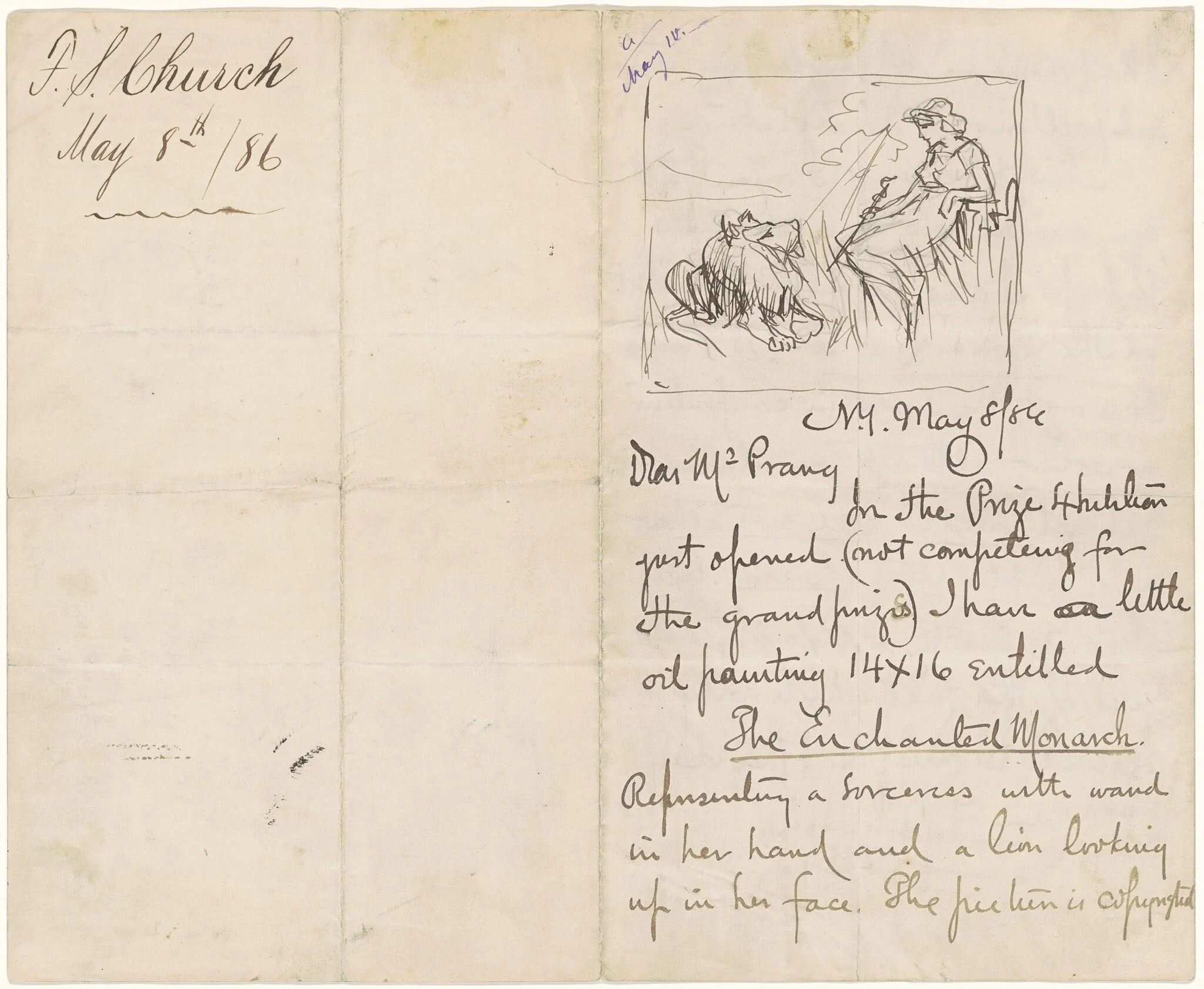 Study after "The Enchanted Monarch", by Frederic Stuart Church, ink, 1886