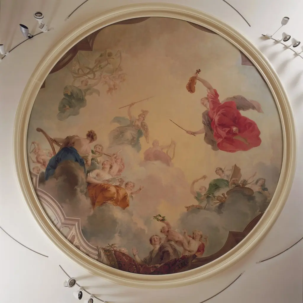 Apollo in the clouds with Minerva and the nine muses