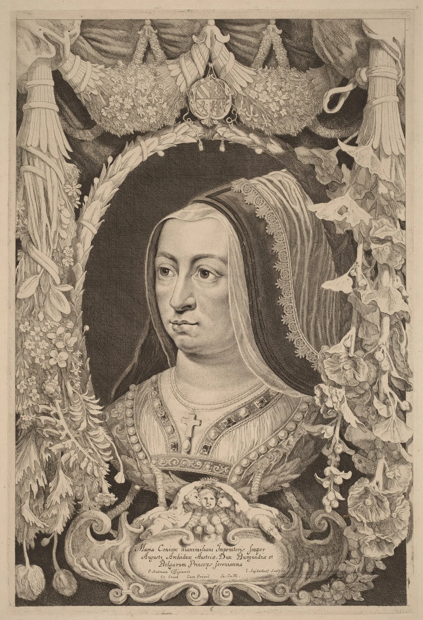 Maria of Burgundy, Empress and Wife of Maximilian I, by Jonas Suyderhoff, ink, 1650