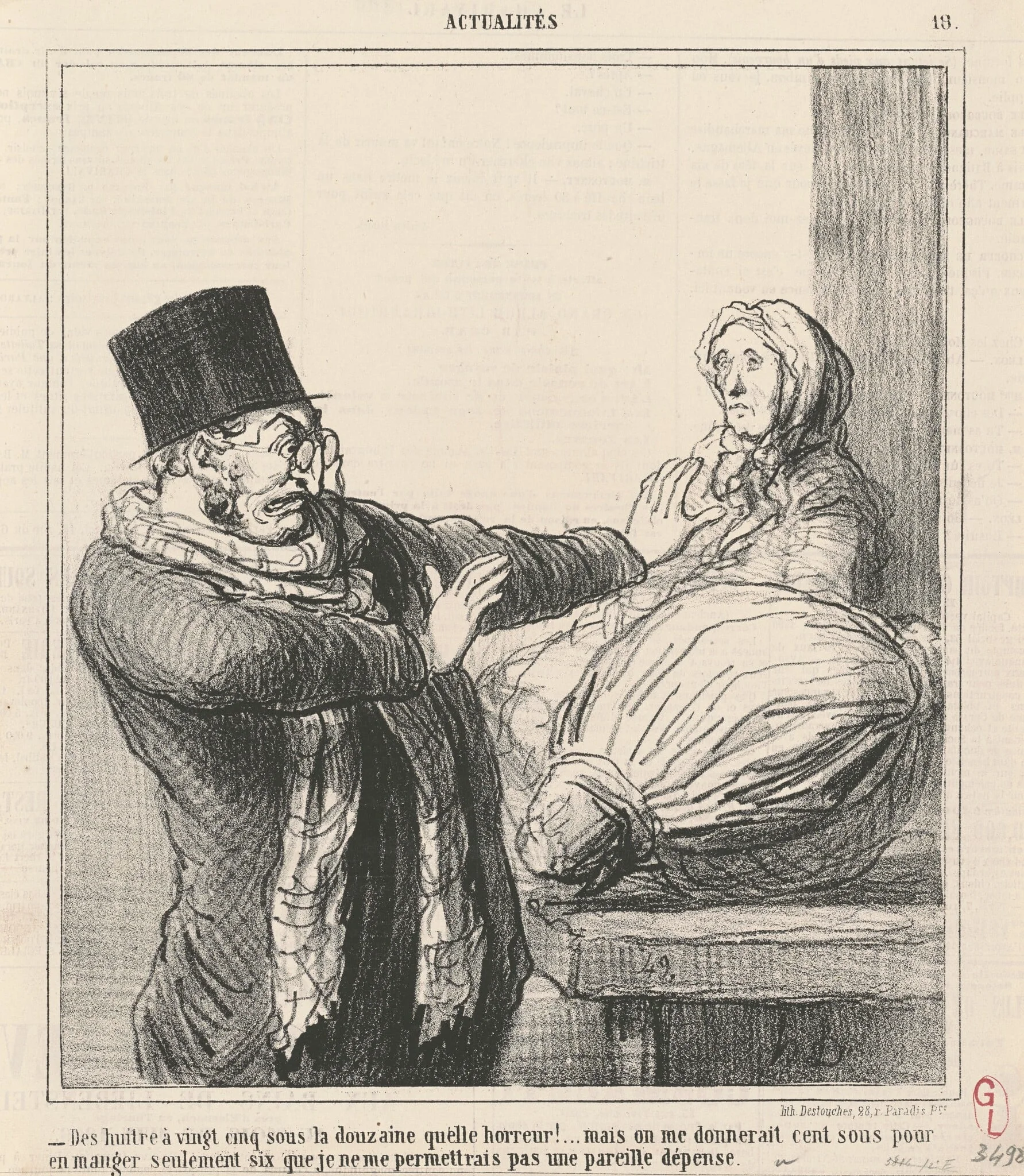 Des huitres a vingt-cinq sous la douzaine ... !, by Honoré Daumier, ink, 1866