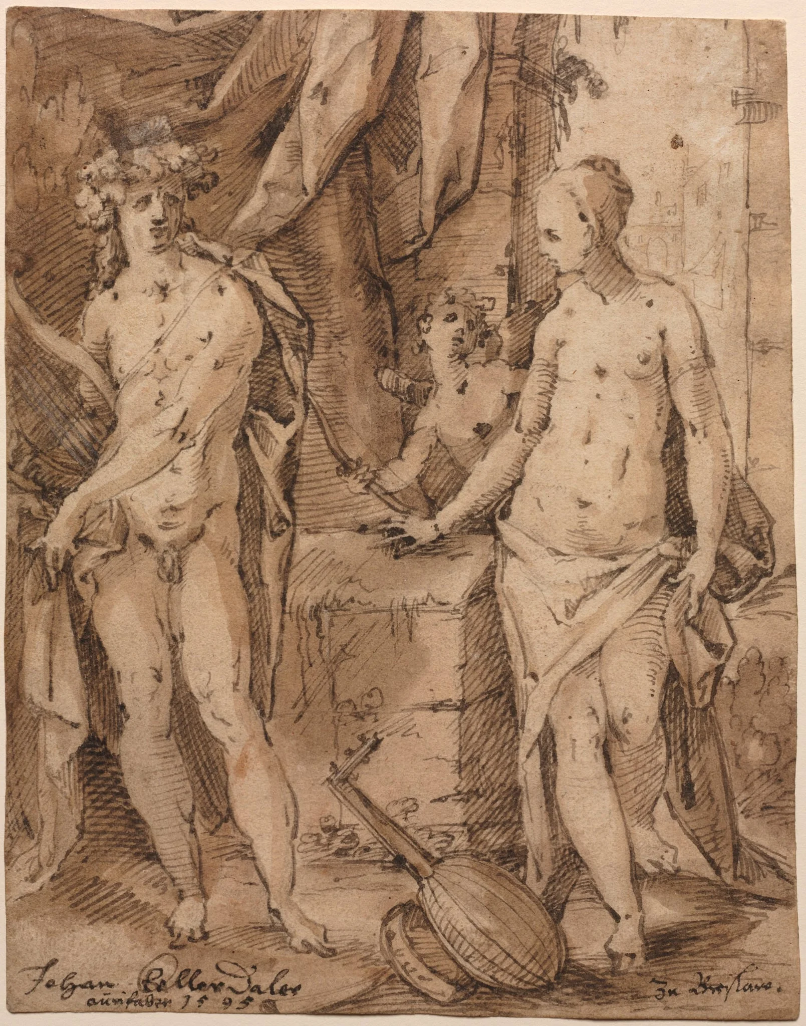 Apollo with Erato and Cupid, by Johann Kellerthaler, 1595