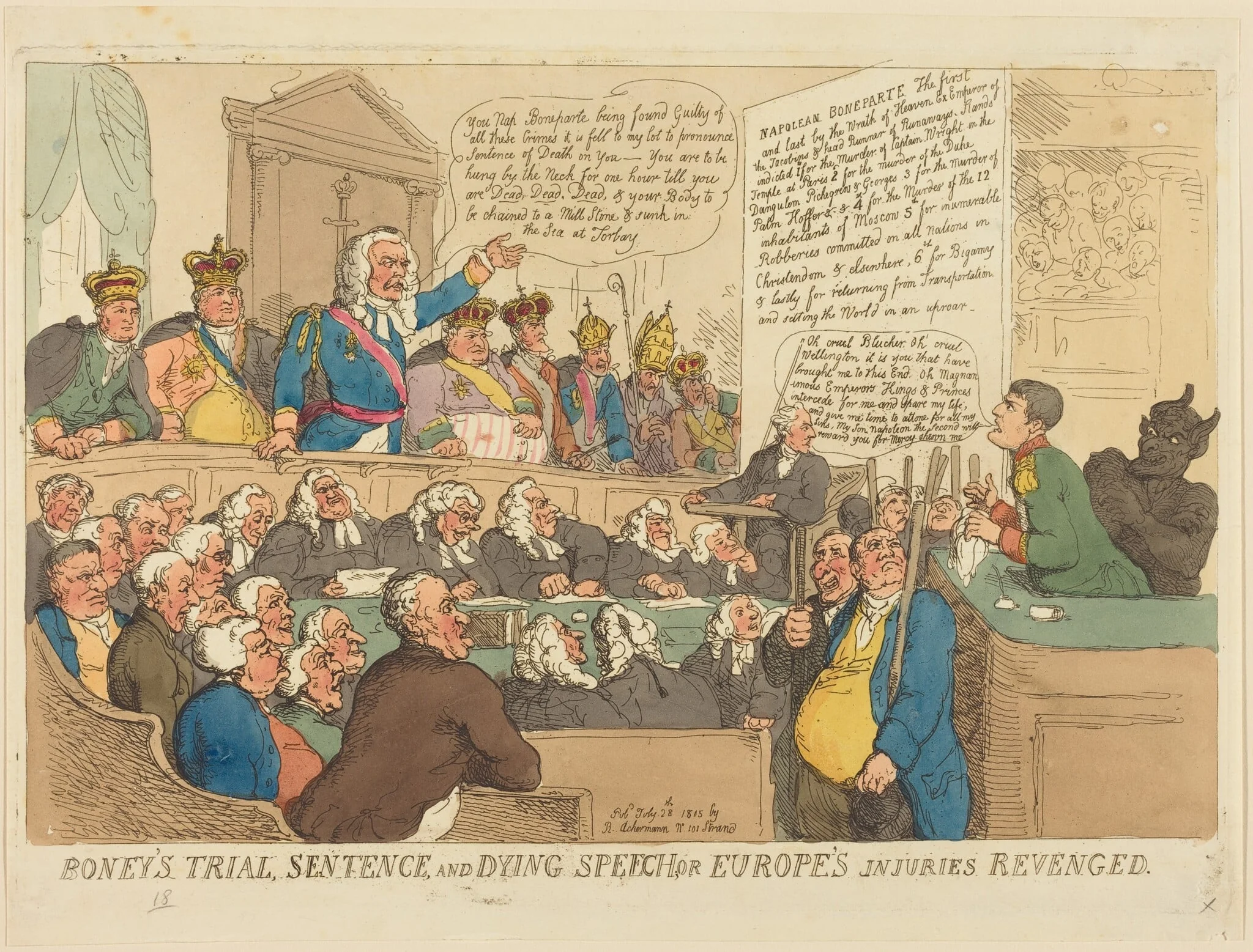 Boney's Trial, Sentence, and Dying Speech, by Thomas Rowlandson, ink, 1815