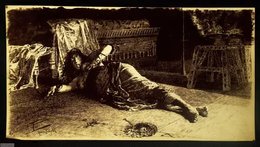 [Retrato de mujer al pie de su lecho]