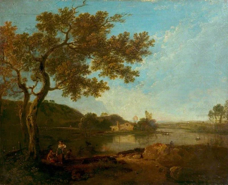Italian River Scene with Figures, by Richard Wilson, oil, 1757