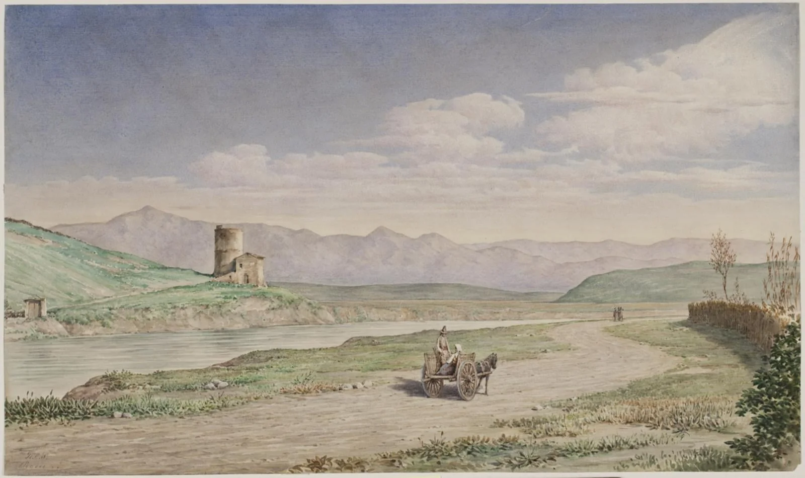 Parti ved Ponte Molle i Roms Campagne, by Unknown, unspecified, 1850